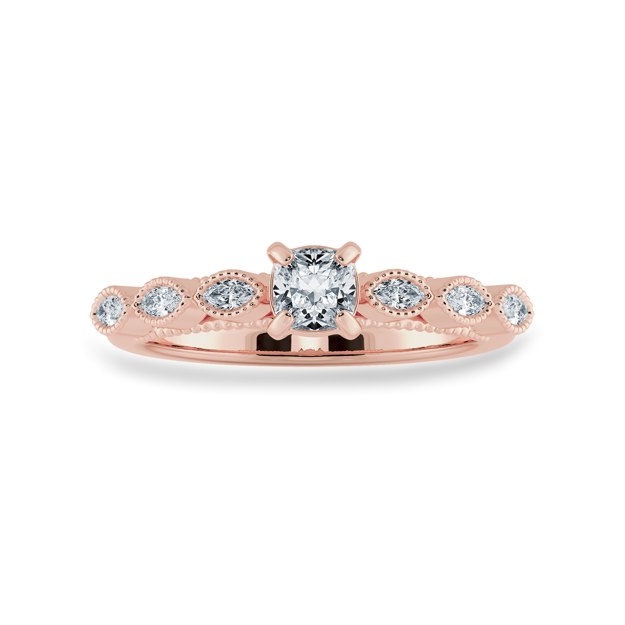 0.50cts. Cushion Cut Solitaire with Marquise Cut Diamond Accents 18K Rose Gold Ring JL AU 2013R-A   Jewelove.US