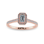 Load image into Gallery viewer, 0.70cts. Emerald Cut Solitaire Halo Diamond Shank 18K Rose Gold Ring JL AU 1197R-B   Jewelove.US
