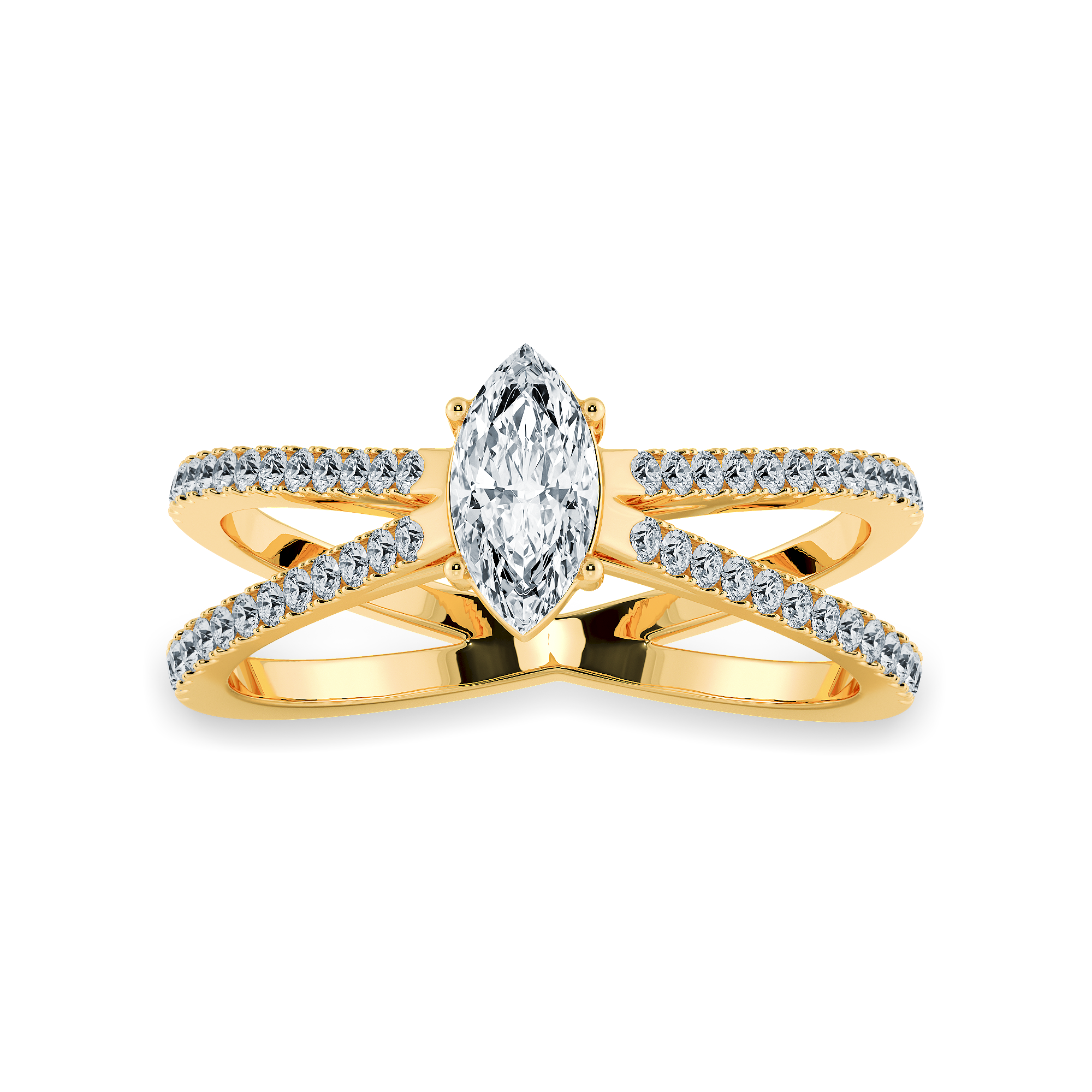 50-Pointer Marquise Cut Solitaire Diamond Split Shank 18K Yellow Gold Ring JL AU 1176Y-A   Jewelove.US