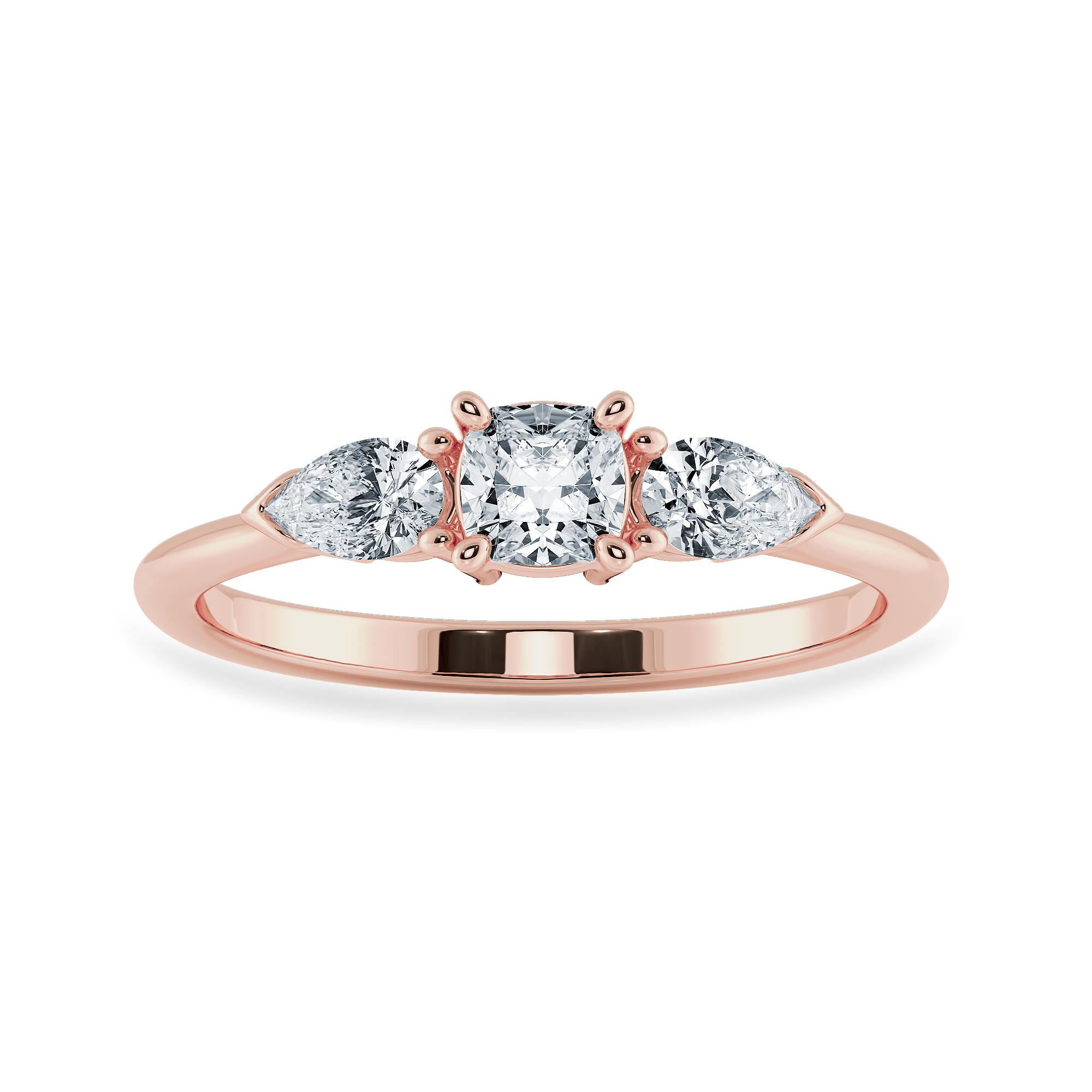 0.70cts. Cushion Cut Solitaire with Pear Cut Diamond Accents 18K Rose Gold Ring JL AU 1203R-B   Jewelove.US