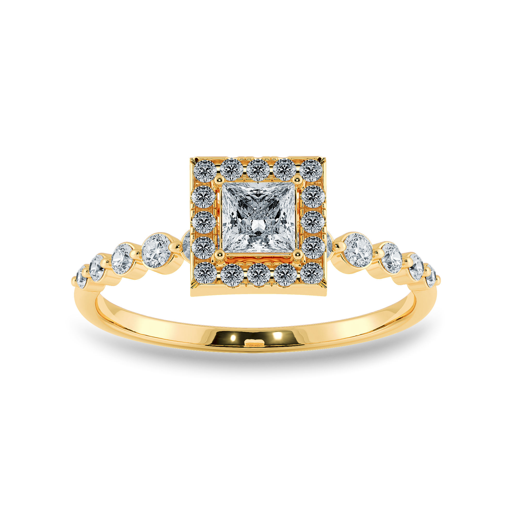 0.70cts. Princess Cut Solitaire Halo Diamond Accents 18K Yellow Gold Ring JL AU 2003Y-B   Jewelove.US