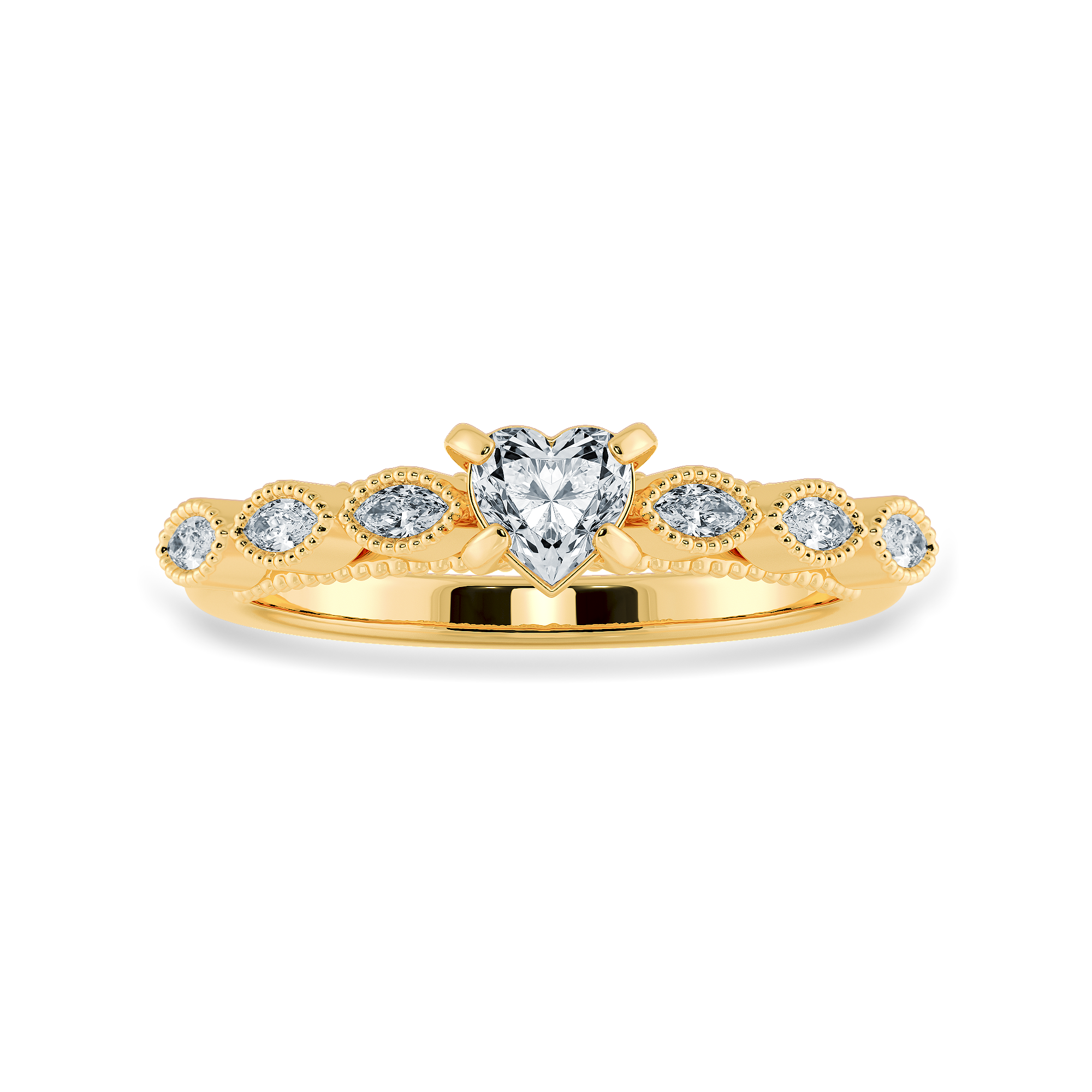 0.70cts. Heart Cut Solitaire with Marquise Cut Diamond Accents 18K Yellow Gold Ring JL AU 2016Y-B   Jewelove.US