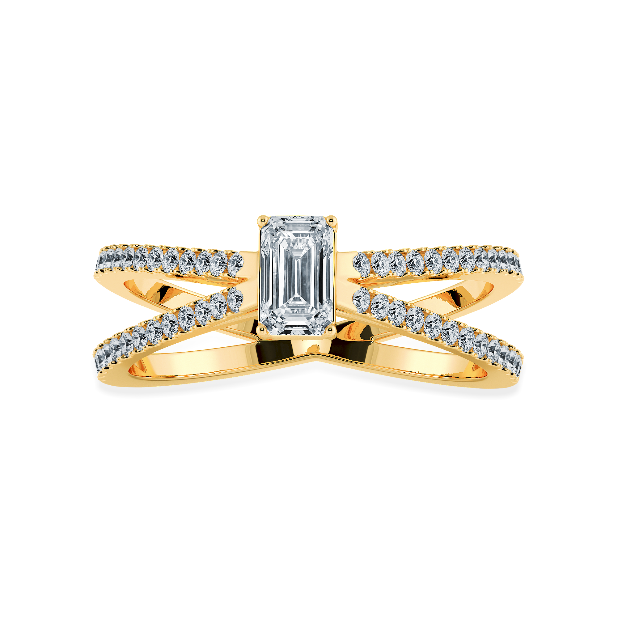 0.70cts. Emerald Cut Solitaire Diamond Split Shank 18K Yellow Gold Ring JL AU 1172Y-B   Jewelove.US