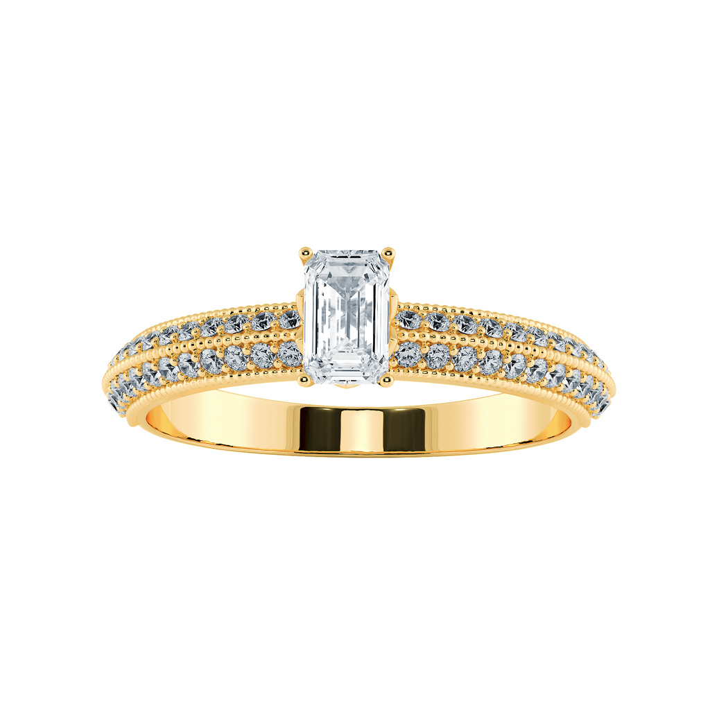 0.70cts. Emerald Cut Solitaire Diamond Split Shank 18K Yellow Gold Ring JL AU 1188Y-B   Jewelove.US