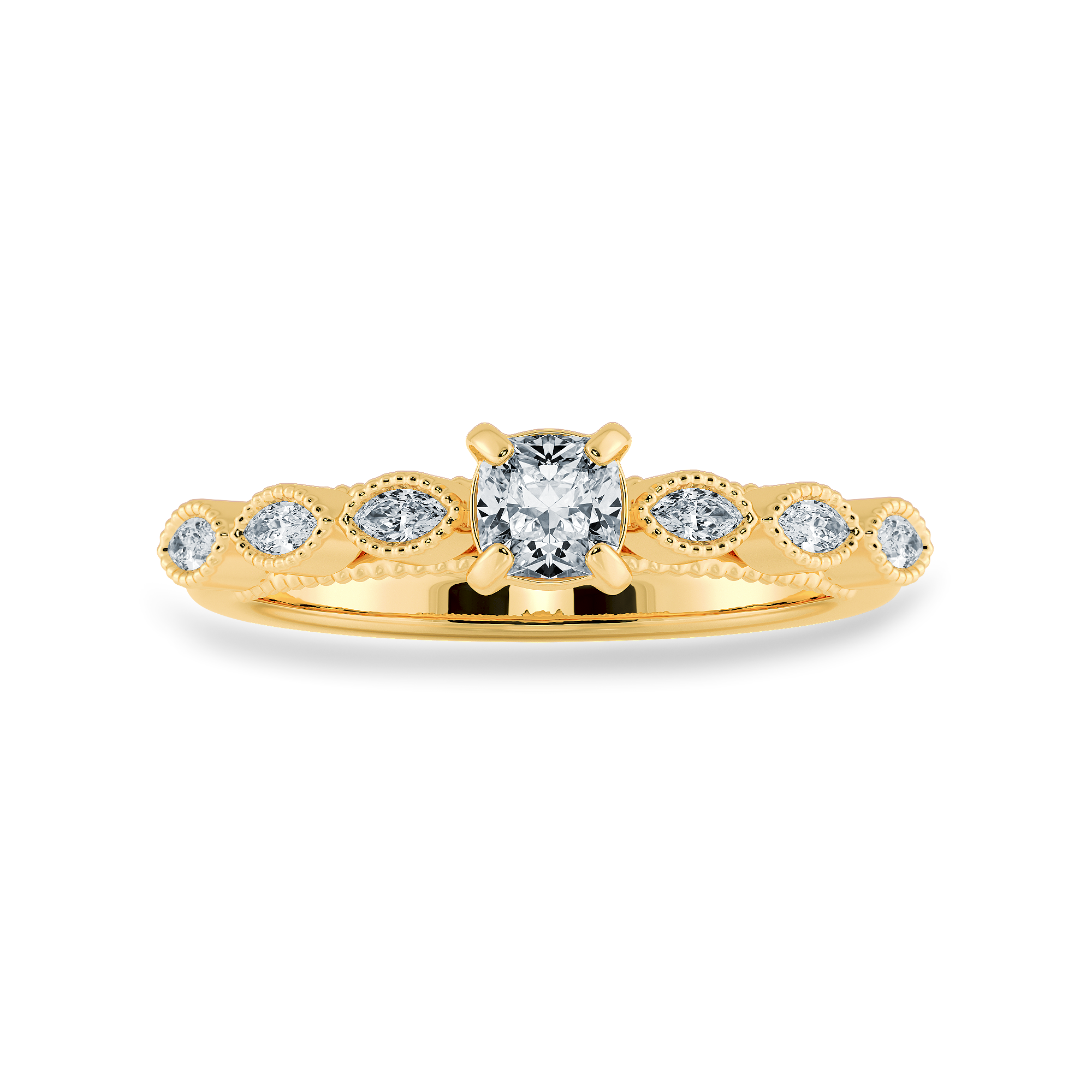 0.50cts. Cushion Cut Solitaire with Marquise Cut Diamond Accents 18K Yellow Gold Ring JL AU 2013Y-A   Jewelove.US