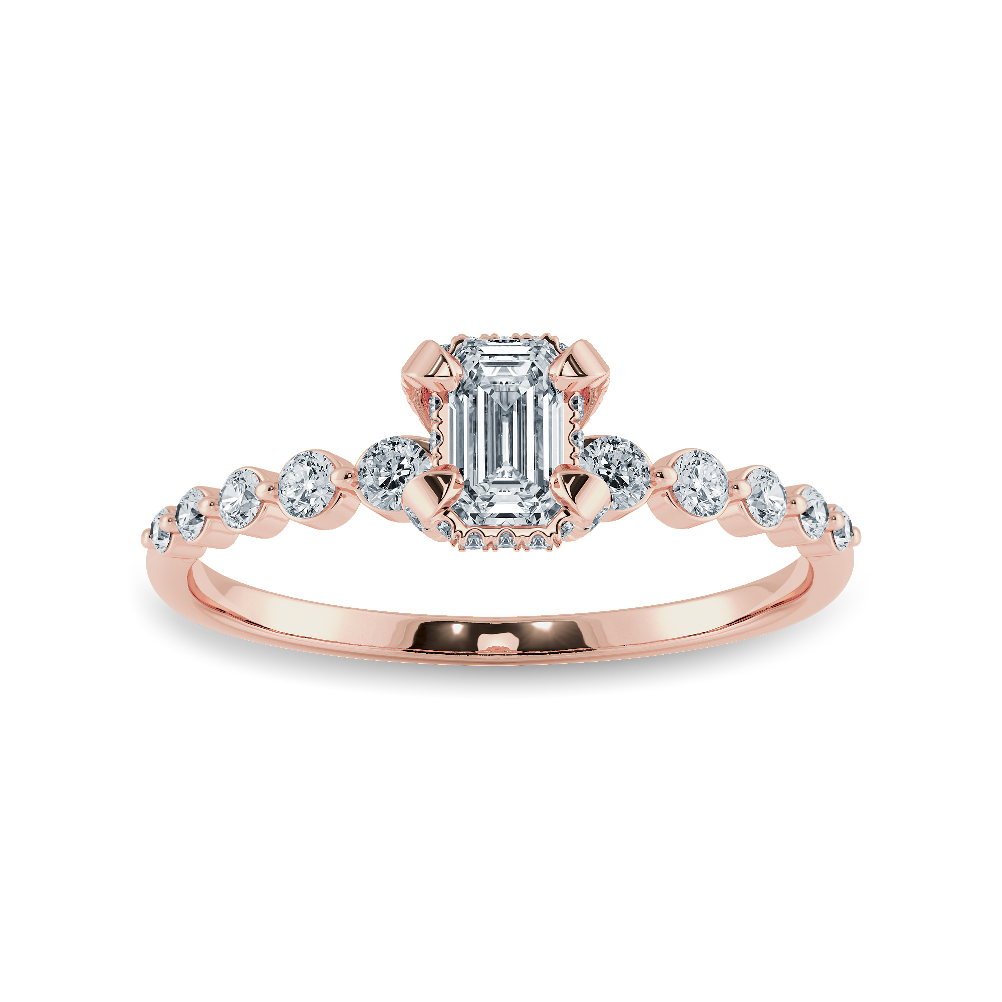 0.70cts. Emerald Cut Solitaire Halo Diamond Accents 18K Rose Gold Solitaire Ring JL AU 2006R-B   Jewelove.US