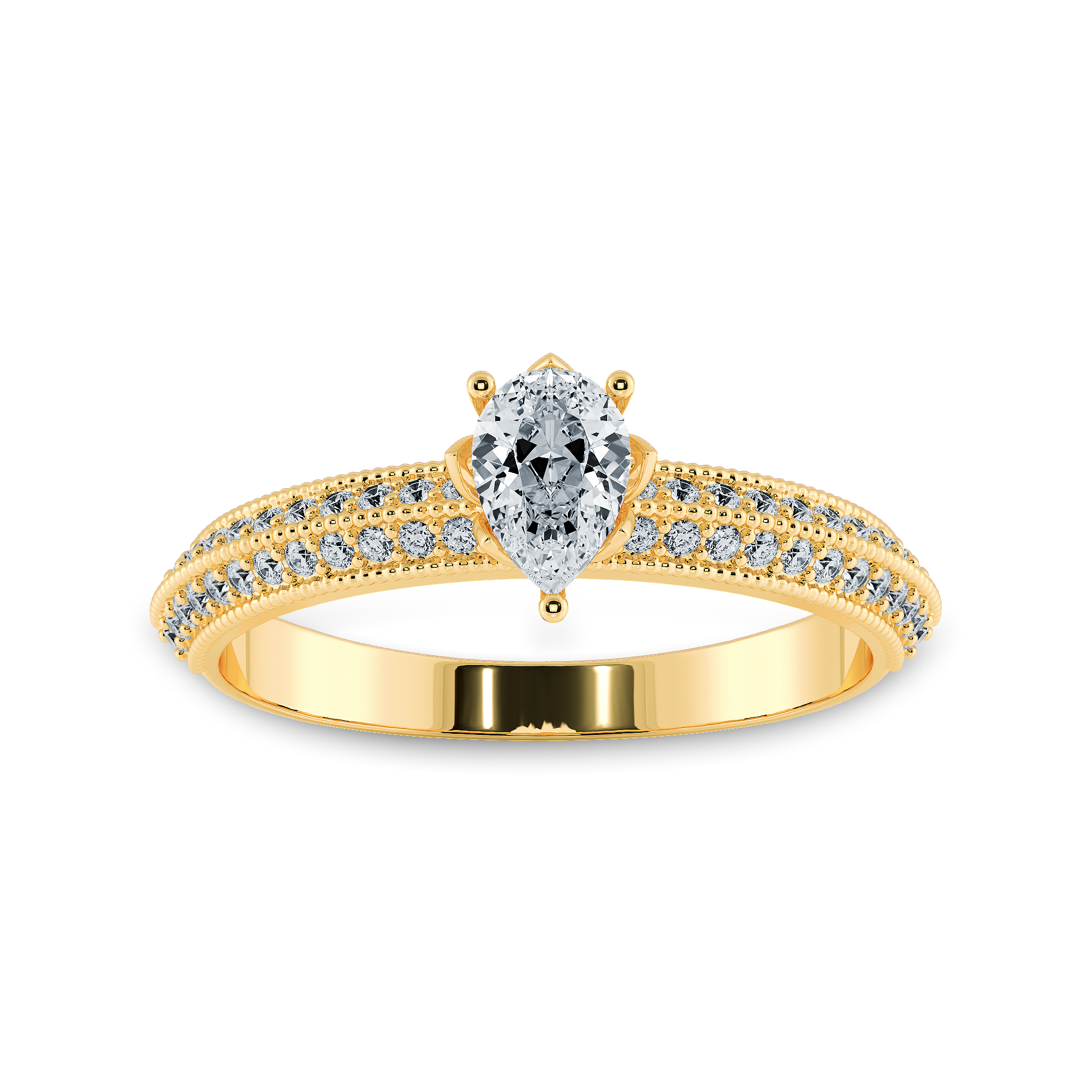 0.50ts. Pear Cut Solitaire Diamond Split Shank 18K Yellow Gold Ring JL AU 1191Y-A   Jewelove.US