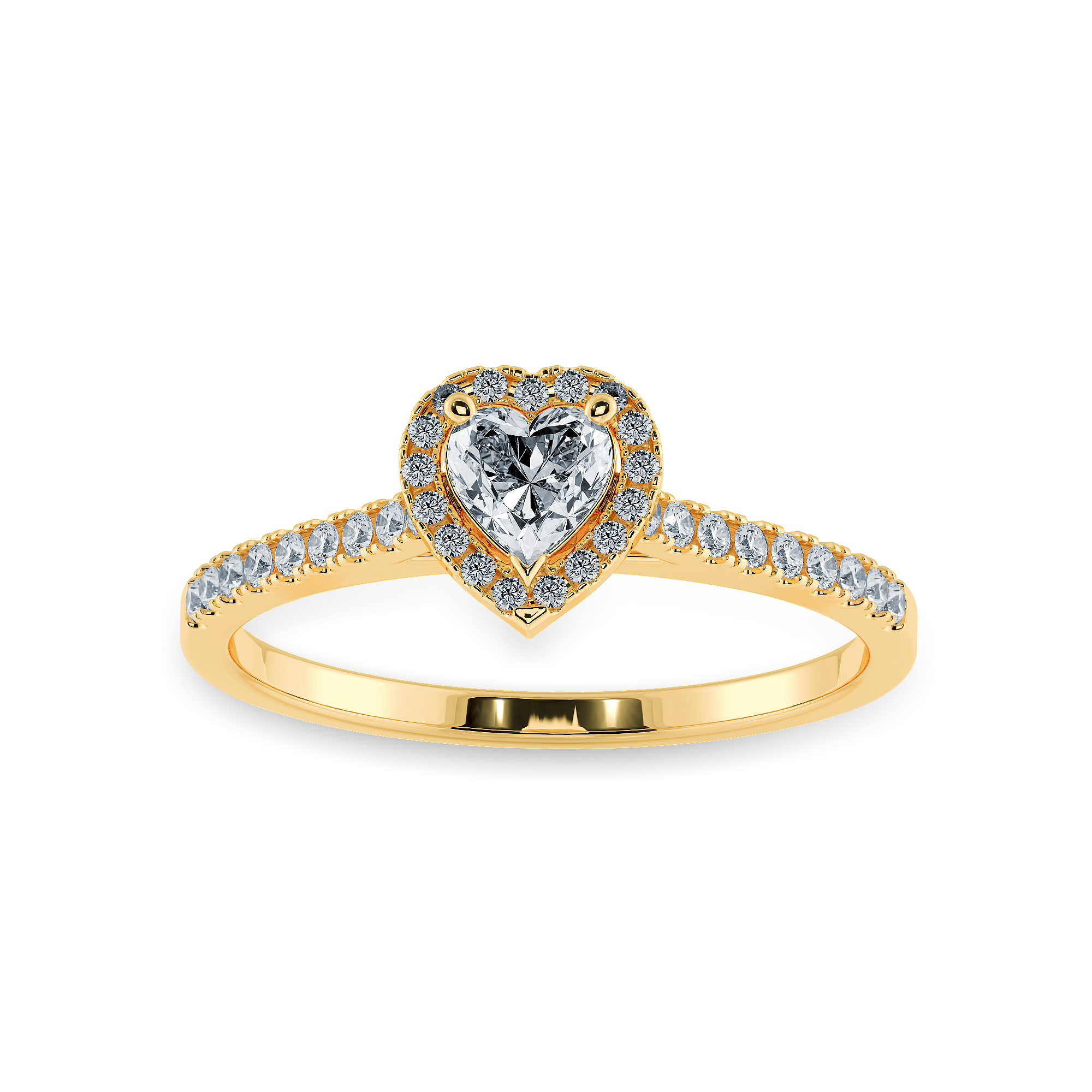 0.70cts. Heart Cut Solitaire Halo Diamond Shank 18K Yellow Gold Ring JL AU 1198Y-B   Jewelove.US