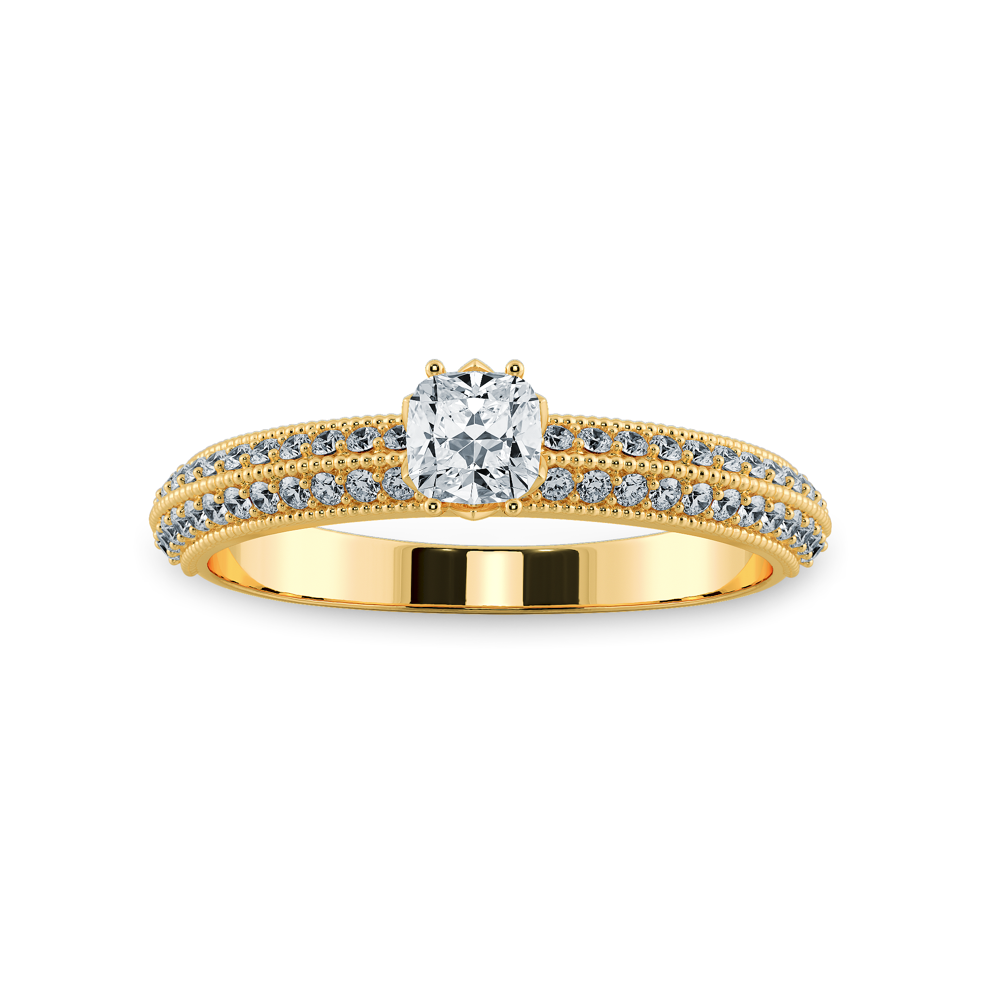 0.70cts. Cushion Cut Solitaire Diamond Split Shank 18K Yellow Gold Ring JL AU 1187Y-B