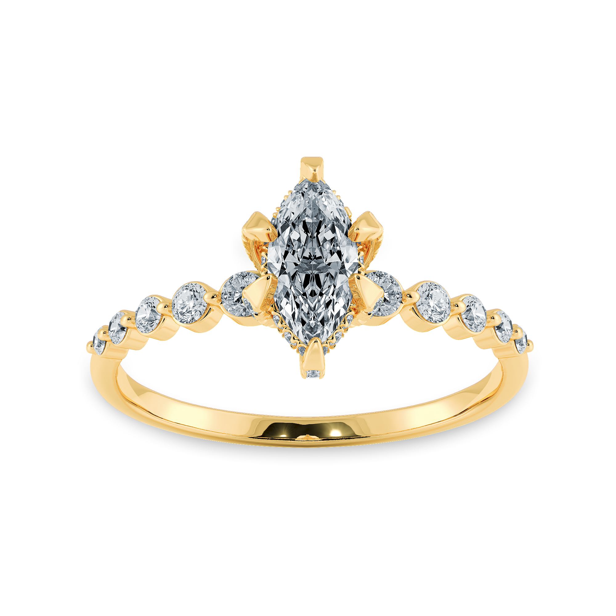 0.70ts. Marquise Cut Solitaire Halo Diamond Accents 18K Yellow Gold Ring JL AU 2010Y-B   Jewelove.US