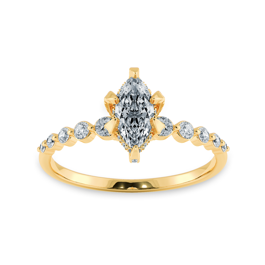 0.70ts. Marquise Cut Solitaire Halo Diamond Accents 18K Yellow Gold Ring JL AU 2010Y-B   Jewelove.US