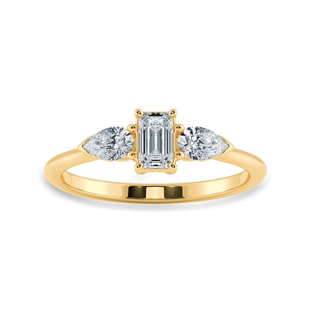 0.50cts. Emerald Cut Solitaire with Pear Cut Diamond Accents 18K Yellow Gold Ring JL AU 1204Y-A   Jewelove.US