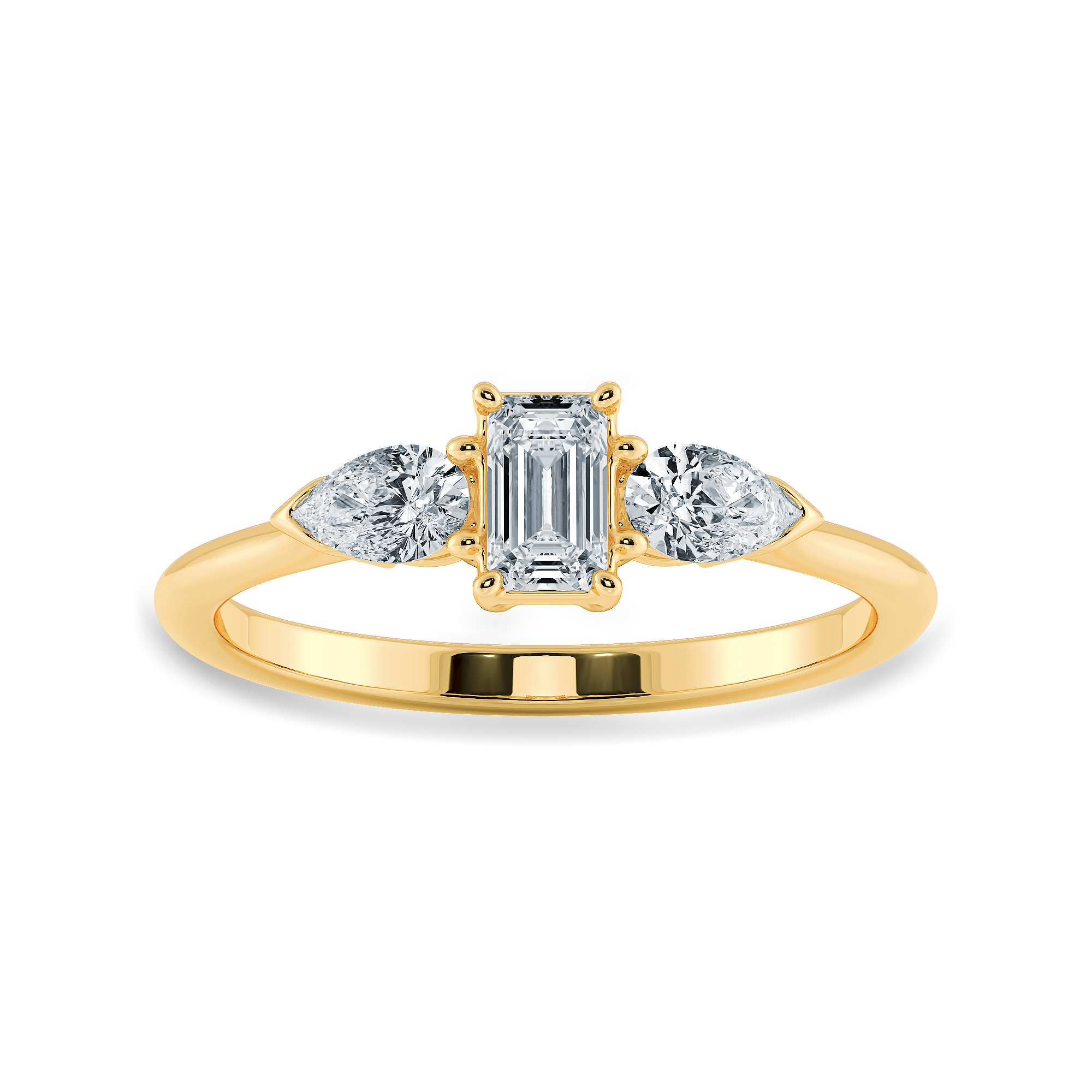 0.70cts. Emerald Cut Solitaire with Pear Cut Diamond Accents 18K Yellow Gold Ring JL AU 1204Y-B   Jewelove.US