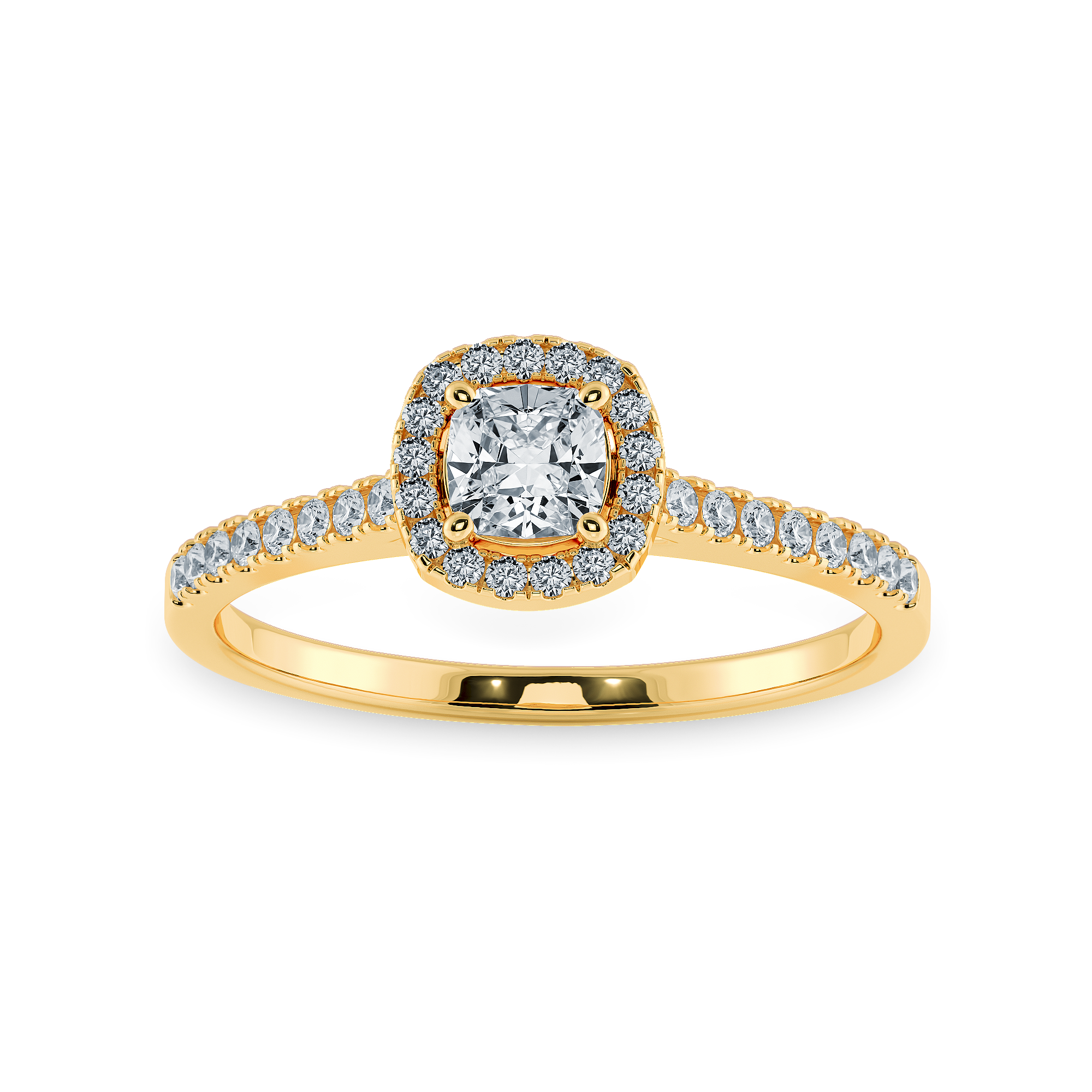 0.70cts. Cushion Cut Solitaire Halo Diamond Shank 18K Yellow Gold Ring JL AU 1195Y-A   Jewelove.US