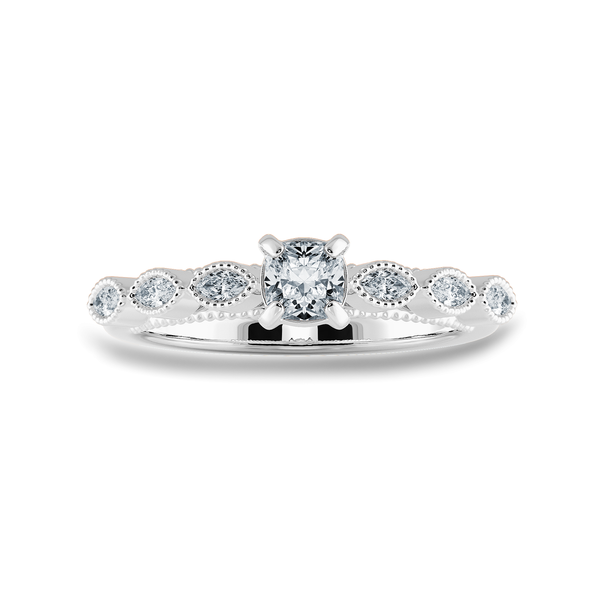 0.70cts. Cushion Cut Solitaire with Marquise Cut Diamond Accents Platinum Ring JL PT 2013-B   Jewelove.US