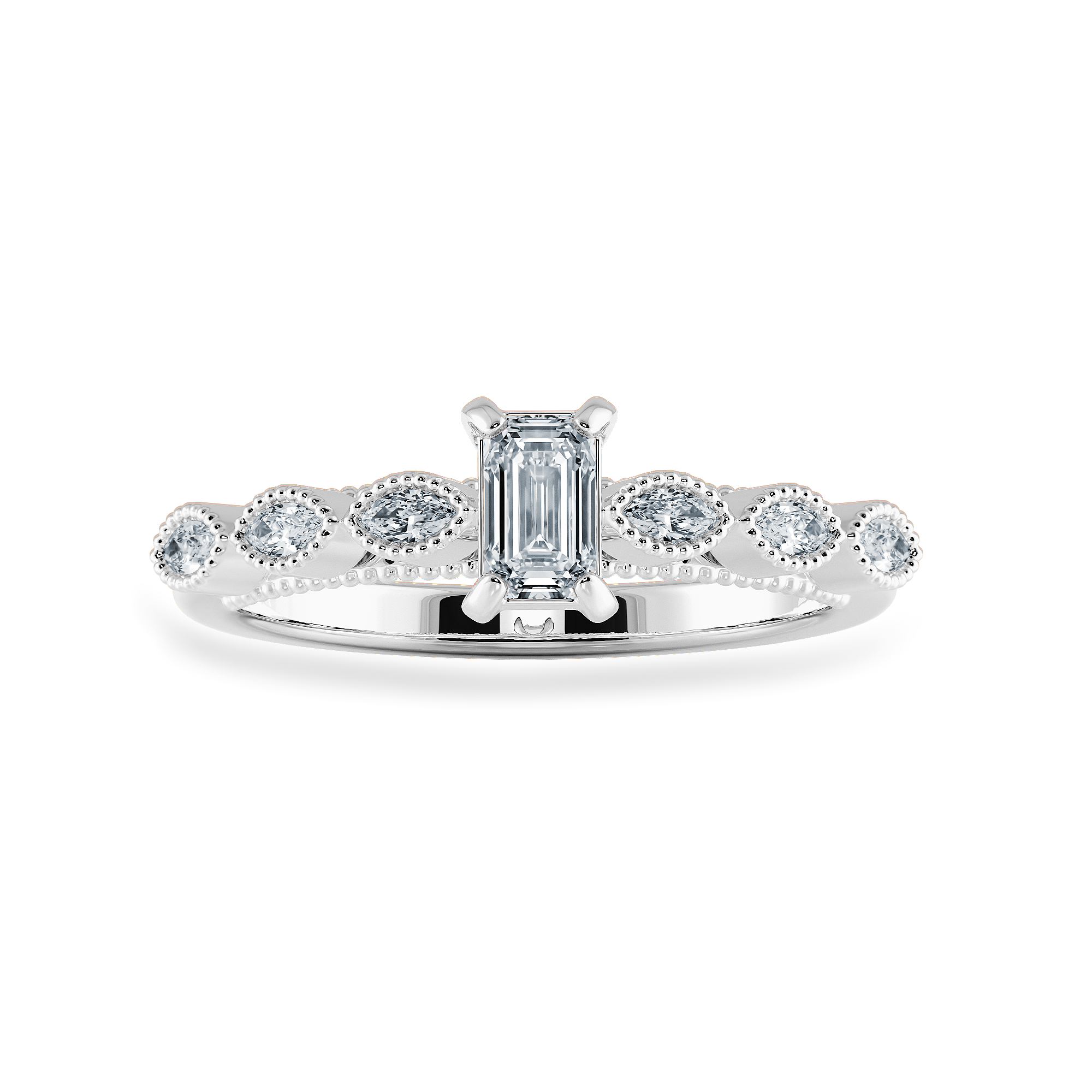 0.50cts Emerald Cut Solitaire Marquise Cut Diamond Accents Platinum Ring JL PT 2015-A   Jewelove.US