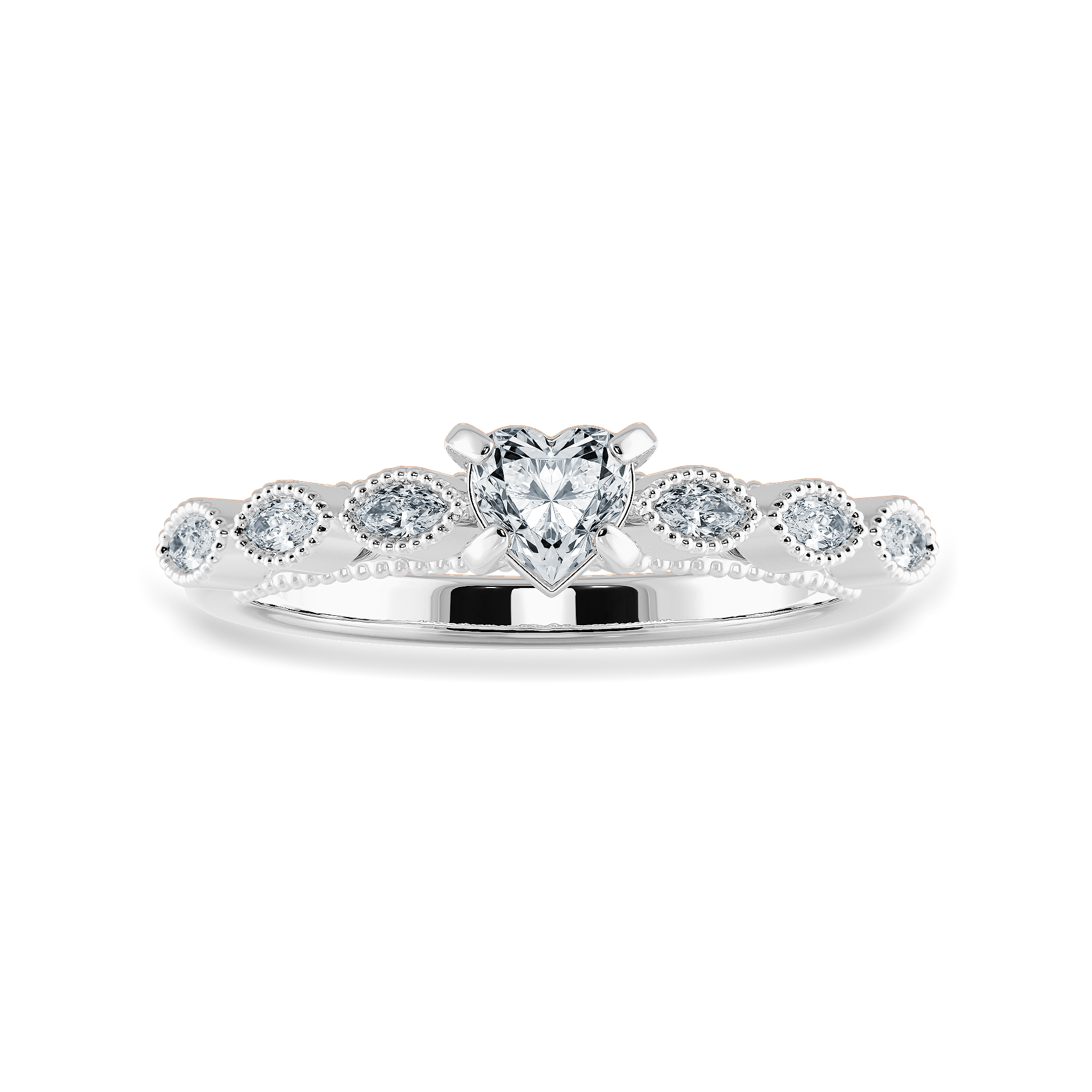 0.70cts Heart Cut Solitaire with Marquise Cut Diamond Accents Platinum Ring JL PT 2016-B   Jewelove.US