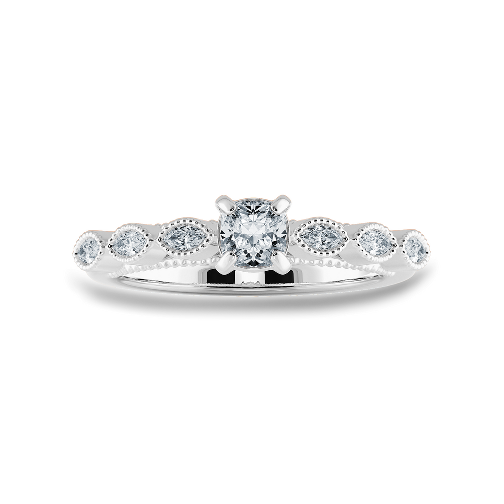 0.30cts. Cushion Cut Solitaire with Marquise Cut Diamond Accents Platinum Ring JL PT 2013   Jewelove.US