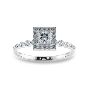 0.50cts Princess Cut Solitaire Halo Diamond Accents Platinum Ring JL PT 2003-A   Jewelove.US