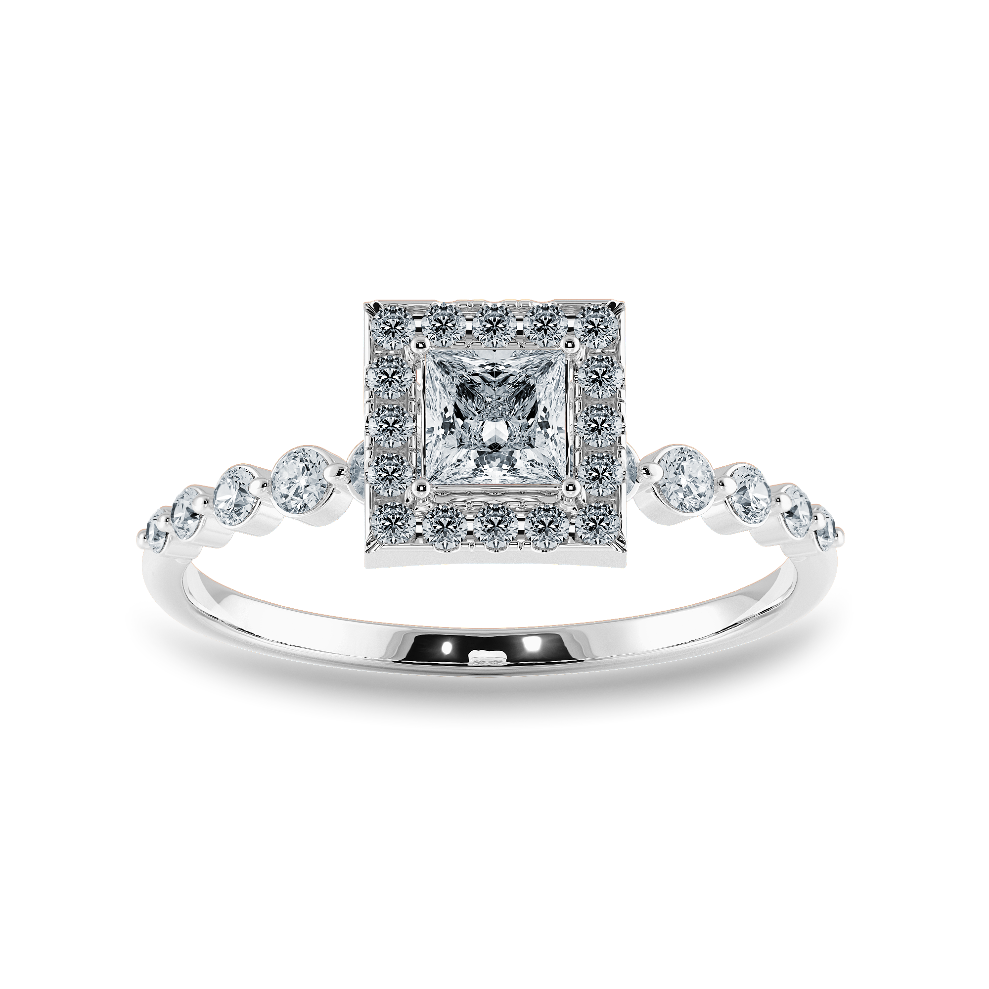 20 Pointer Princess Cut Halo Diamond Accents Platinum Ring JL PT 2003-C   Jewelove.US