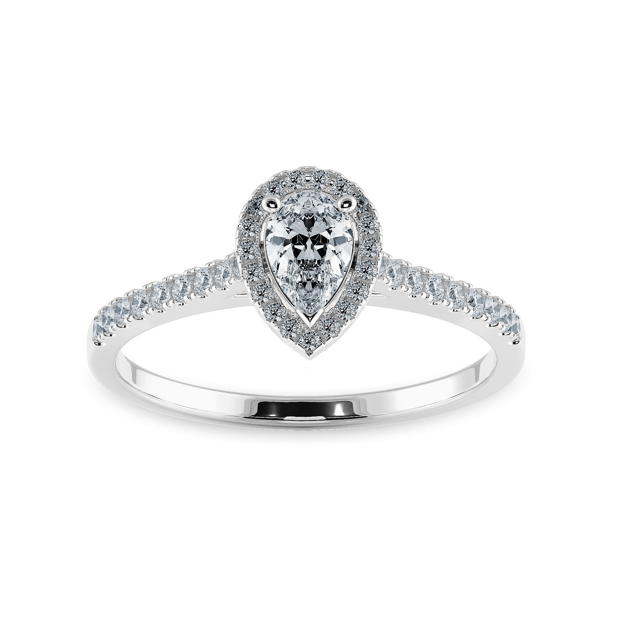 0.50cts Pear Cut Solitaire Halo Diamond Shank Platinum Ring JL PT 1200-A   Jewelove.US