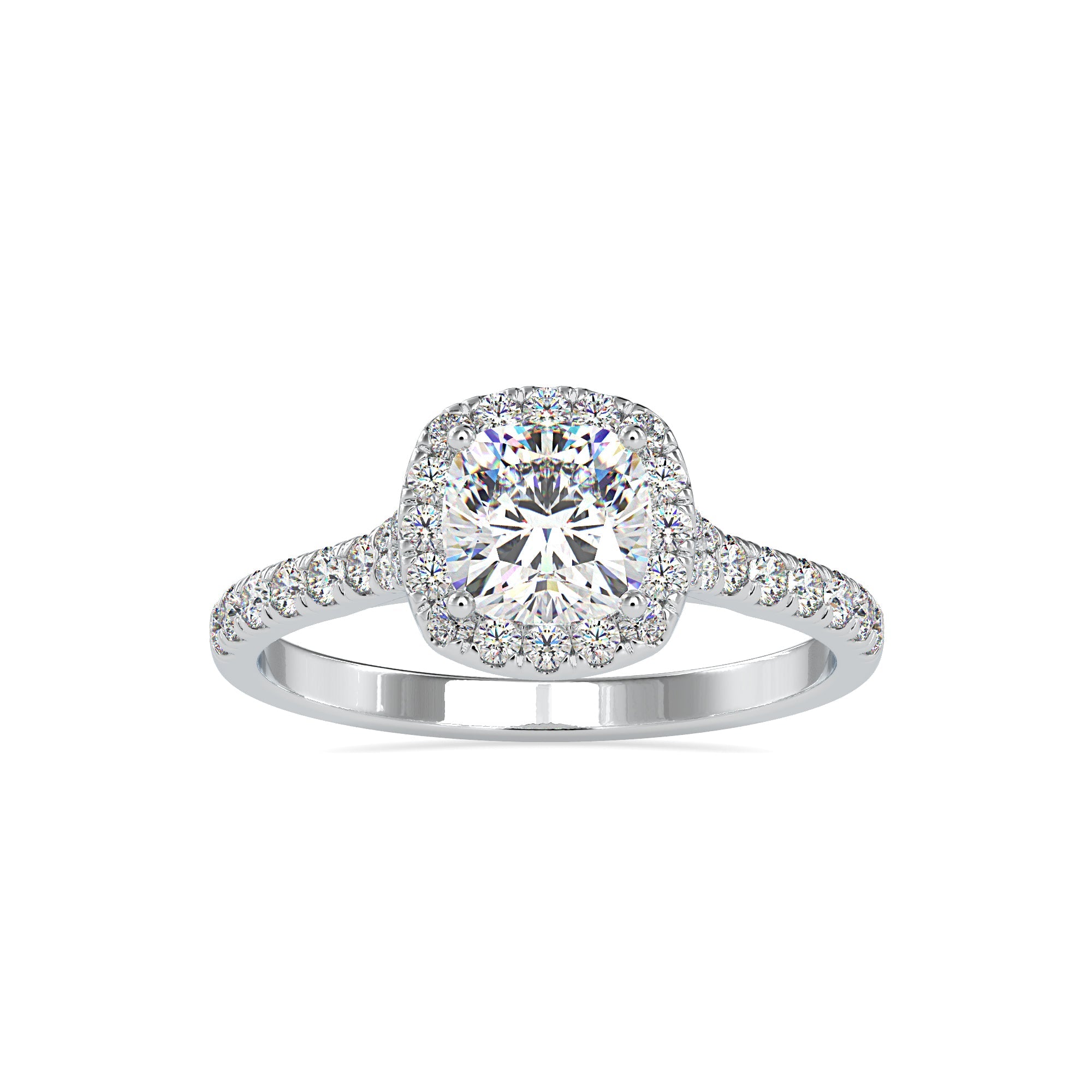 0.70cts. Cushion Cut Solitaire Platinum Halo Diamond Shank Solitaire Engagement Ring JL PT 0193-A   Jewelove.US