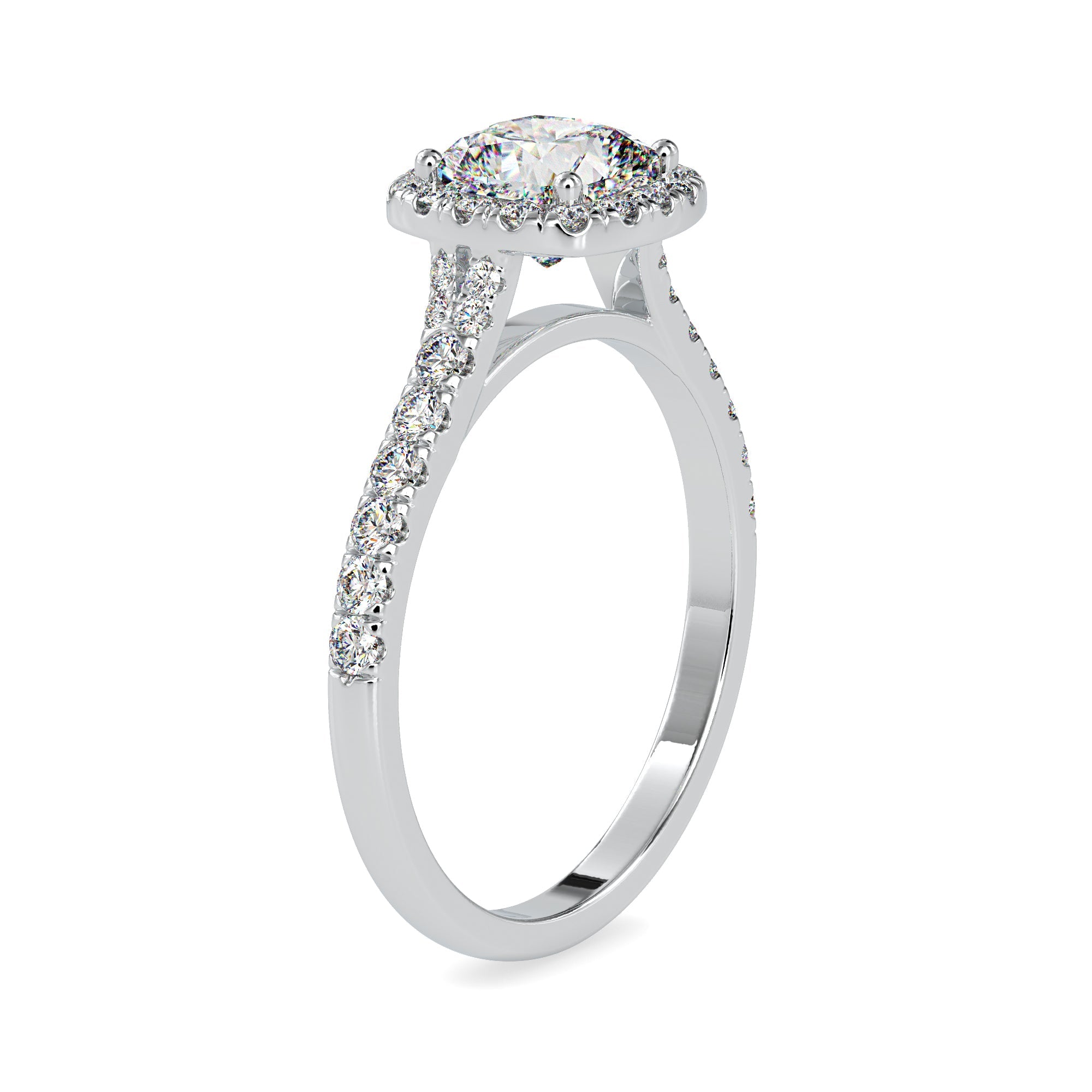 0.70cts. Cushion Cut Solitaire Platinum Halo Diamond Shank Solitaire Engagement Ring JL PT 0193-A   Jewelove.US