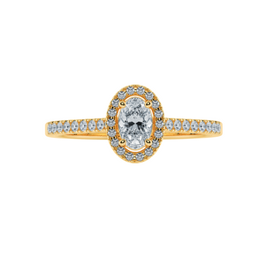 0.30cts. Oval Cut Solitaire Halo Diamond Shank 18K Yellow Gold Ring JL AU 1199Y   Jewelove.US