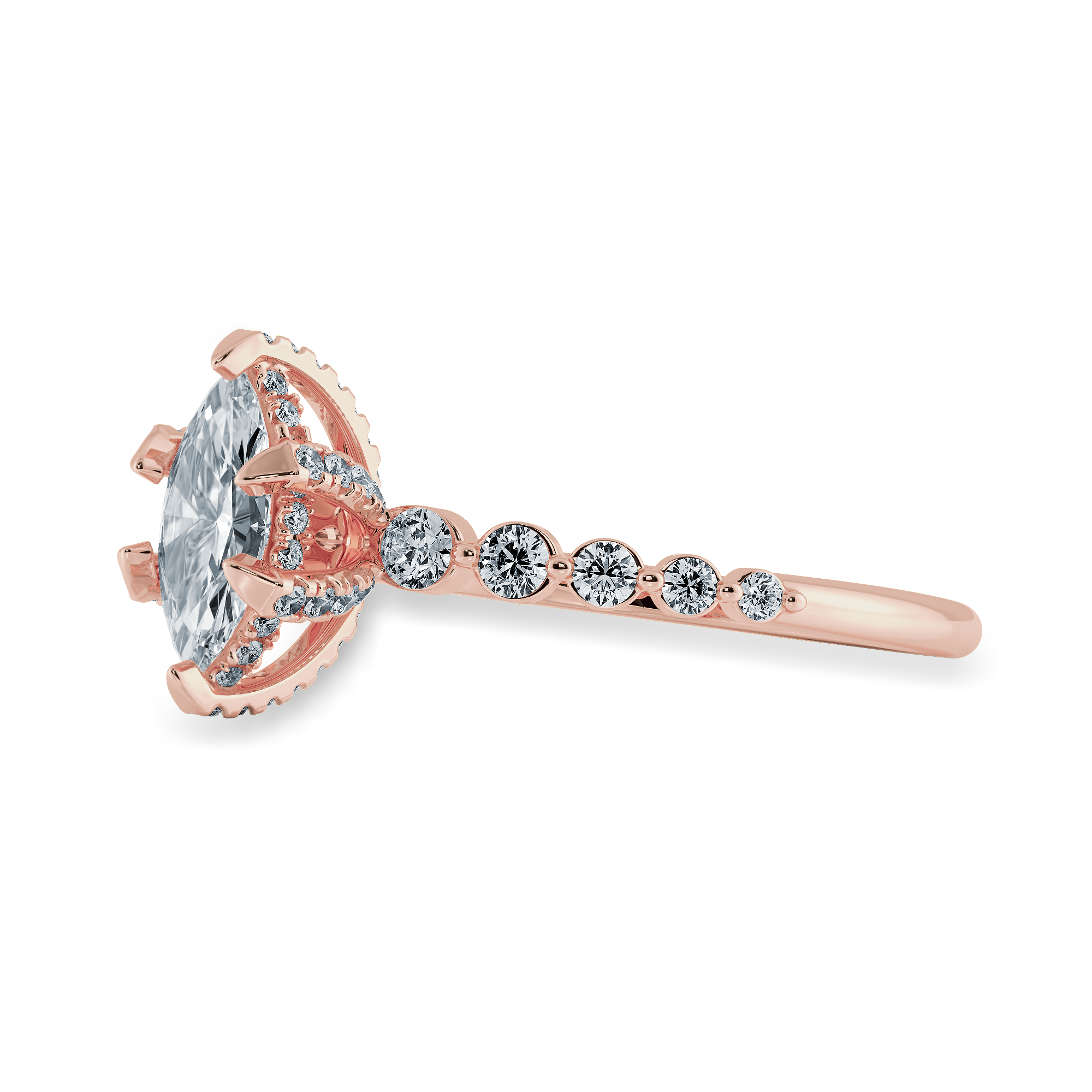 0.70cts. Marquise Cut Solitaire Halo Diamond Shank 18K Rose Gold Ring JL AU 2010R-B   Jewelove.US