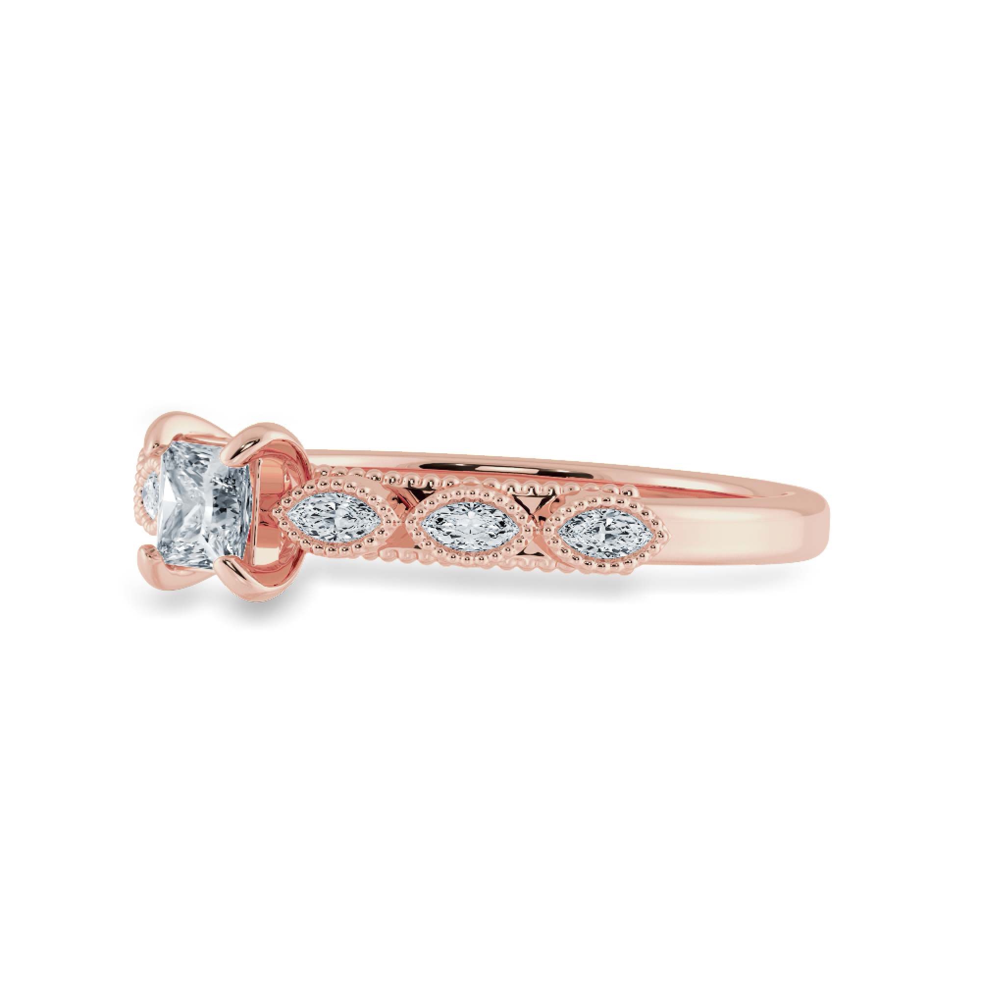 0.50cts. Princess Cut Solitaire with Marquise Diamond Accents 18K Rose Gold Ring JL AU 2012R-A   Jewelove.US