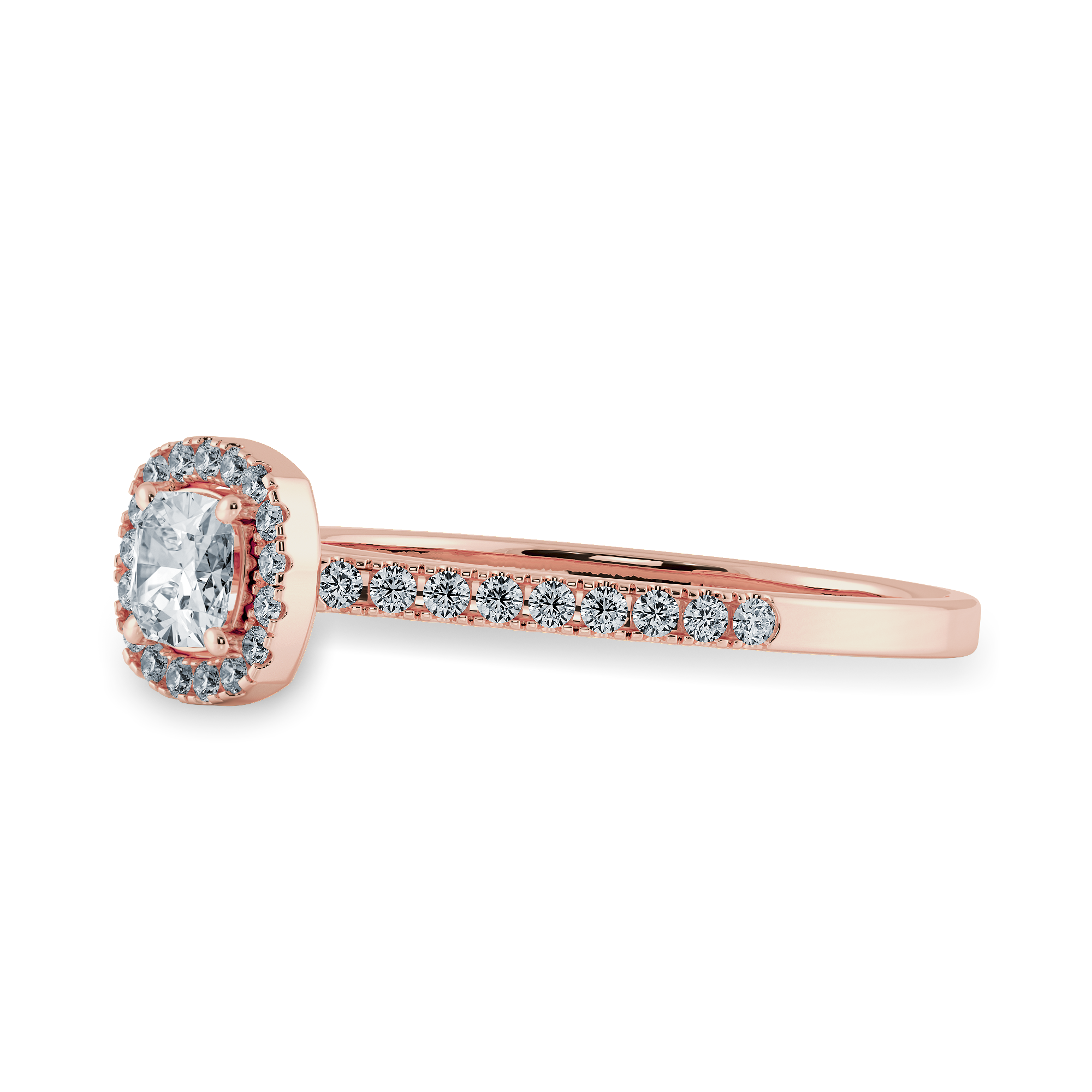 0.50cts. Cushion Cut Solitaire Halo Diamond Shank 18K Rose Gold Ring JL AU 1195R   Jewelove.US