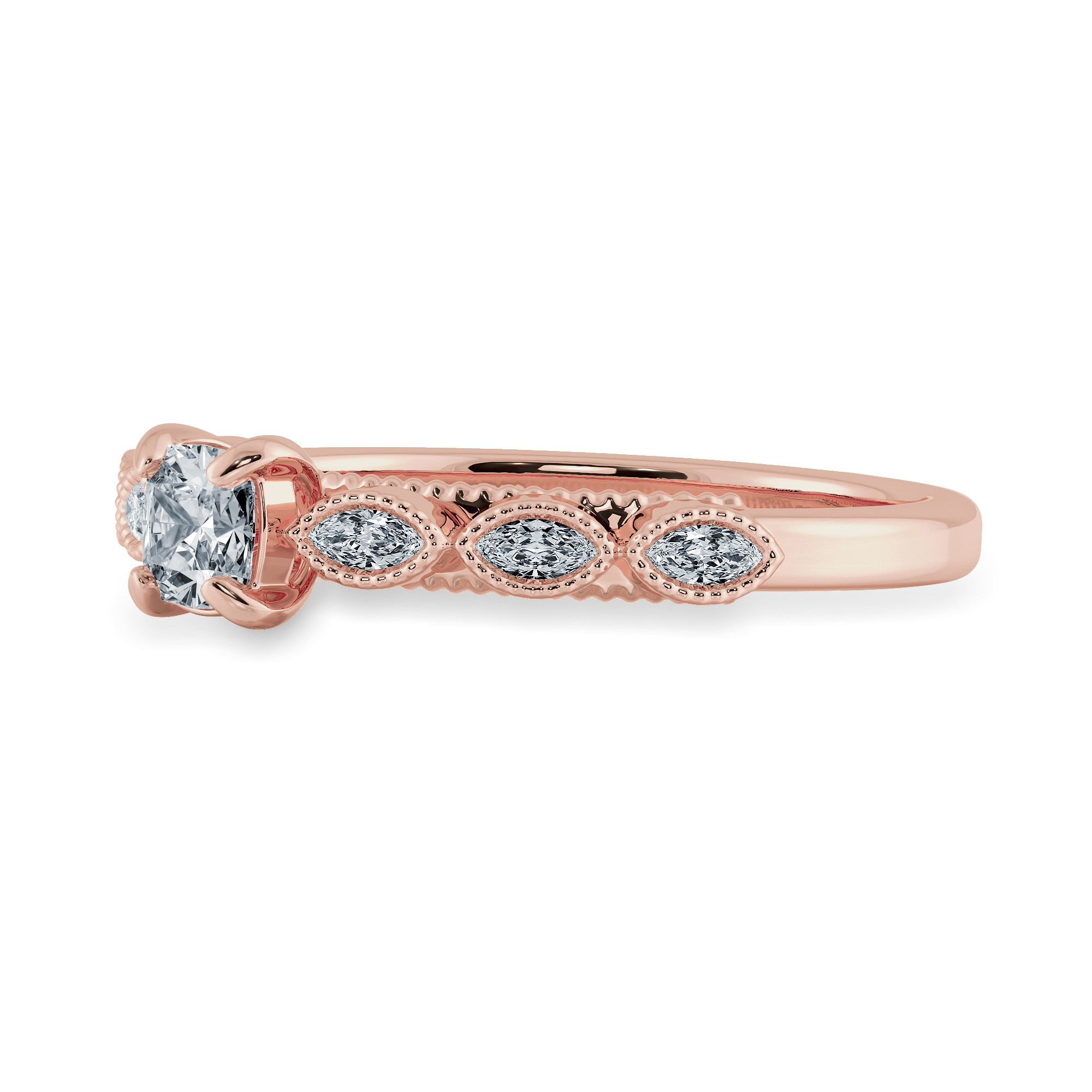 0.70cts. Cushion Cut Solitaire with Marquise Cut Diamond Accents 18K Rose Gold Ring JL AU 2013R-B   Jewelove.US