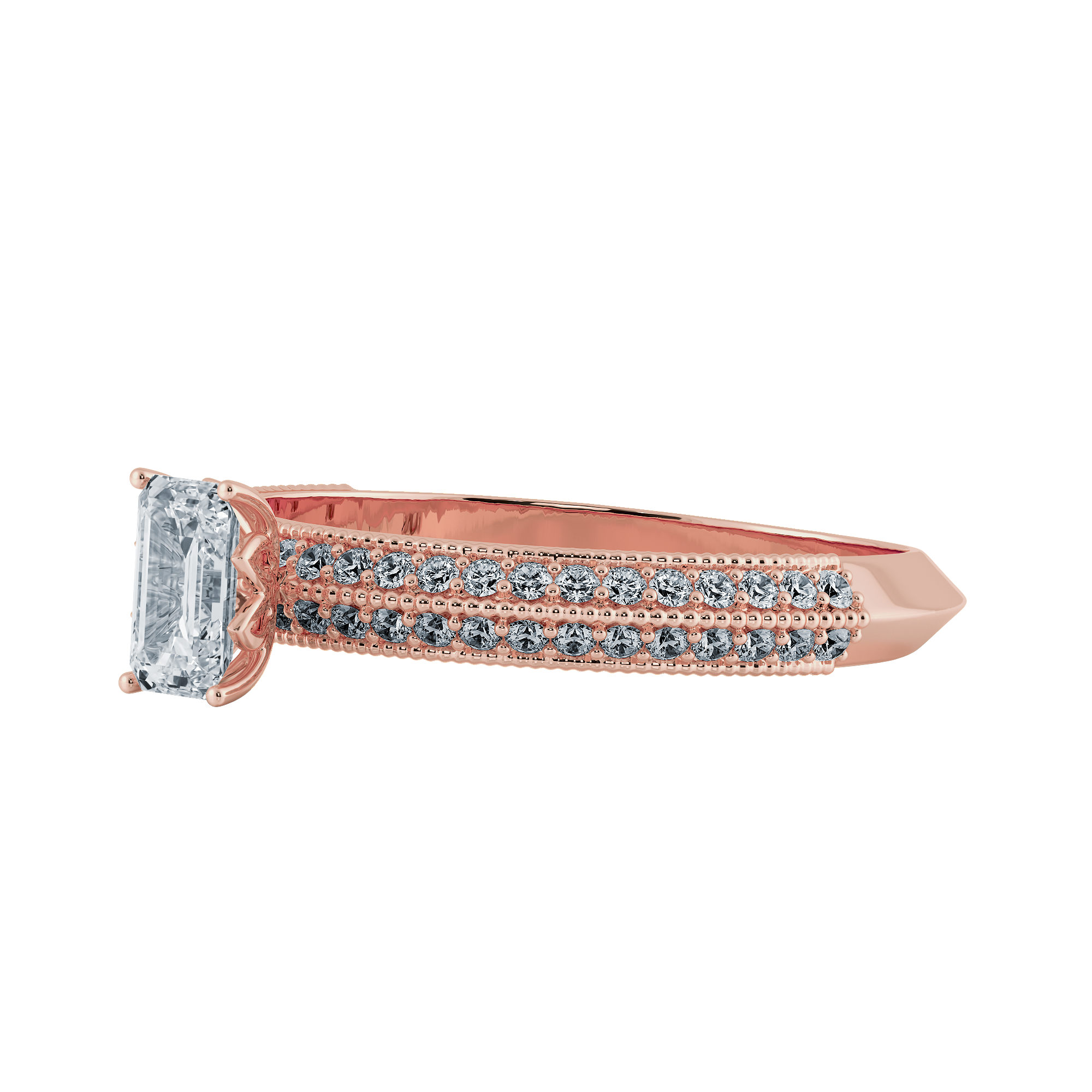 0.50cts. Emerald Cut Solitaire Diamond Split Shank 18K Rose Gold Ring JL AU 1188R-A   Jewelove.US