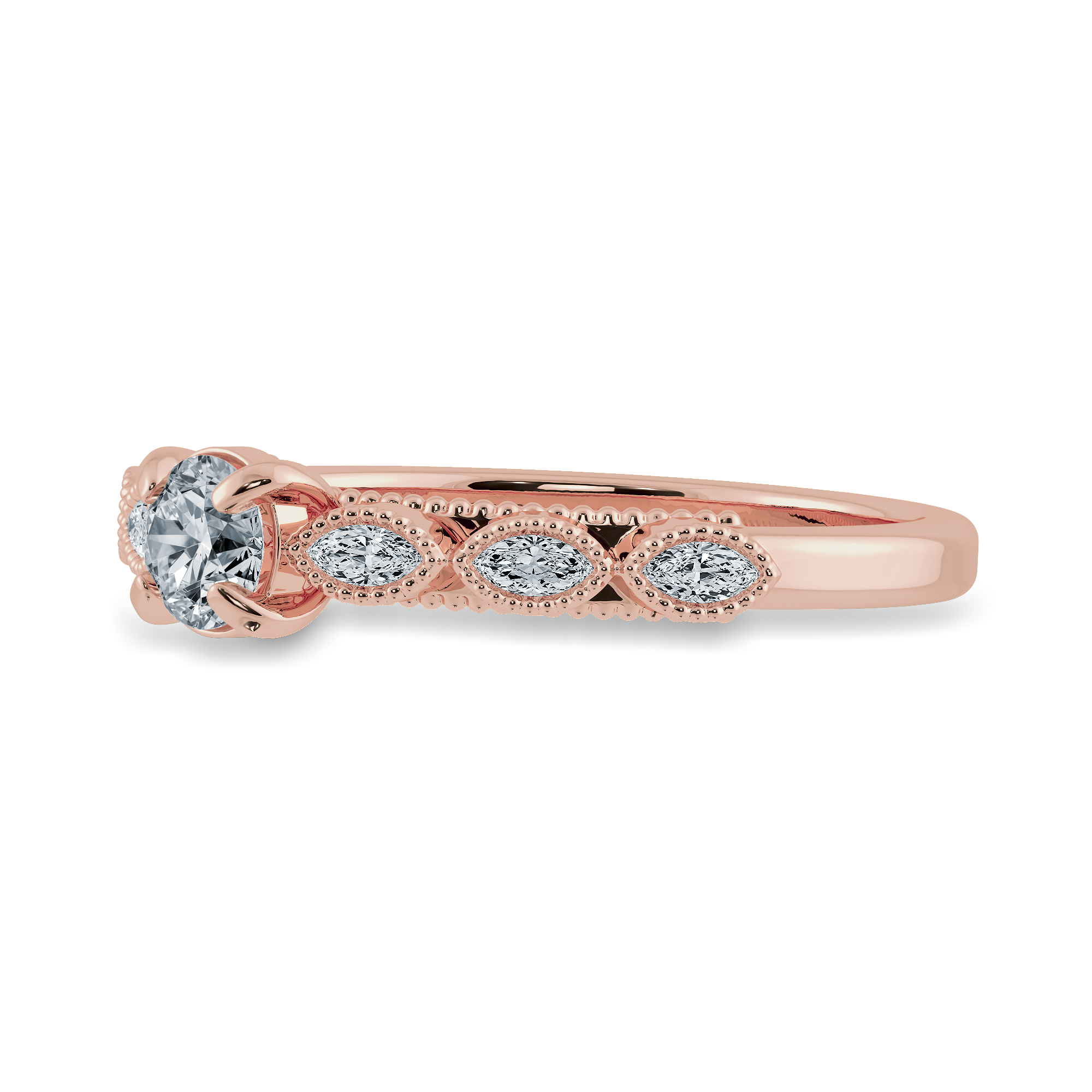 0.50cts. Solitaire 18K Rose Gold Ring with Marquise Cut Diamond Accents JL AU 2011R-A   Jewelove.US