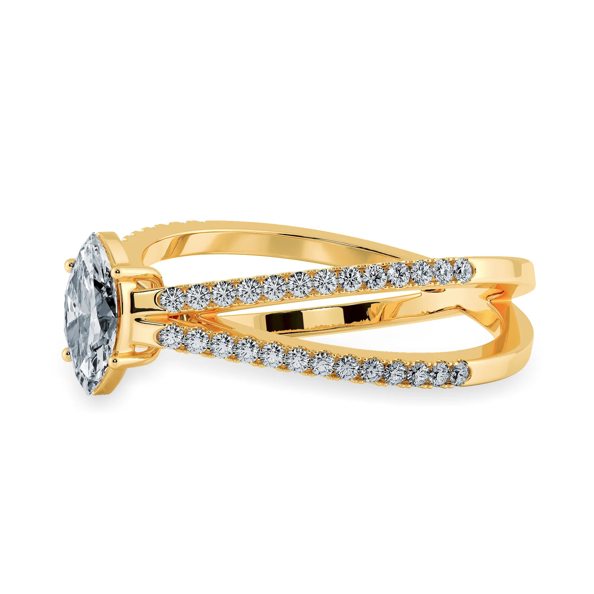 30-Pointer Marquise Cut Solitaire Diamond Split Shank 18K Yellow Gold Ring JL AU 1176Y   Jewelove.US