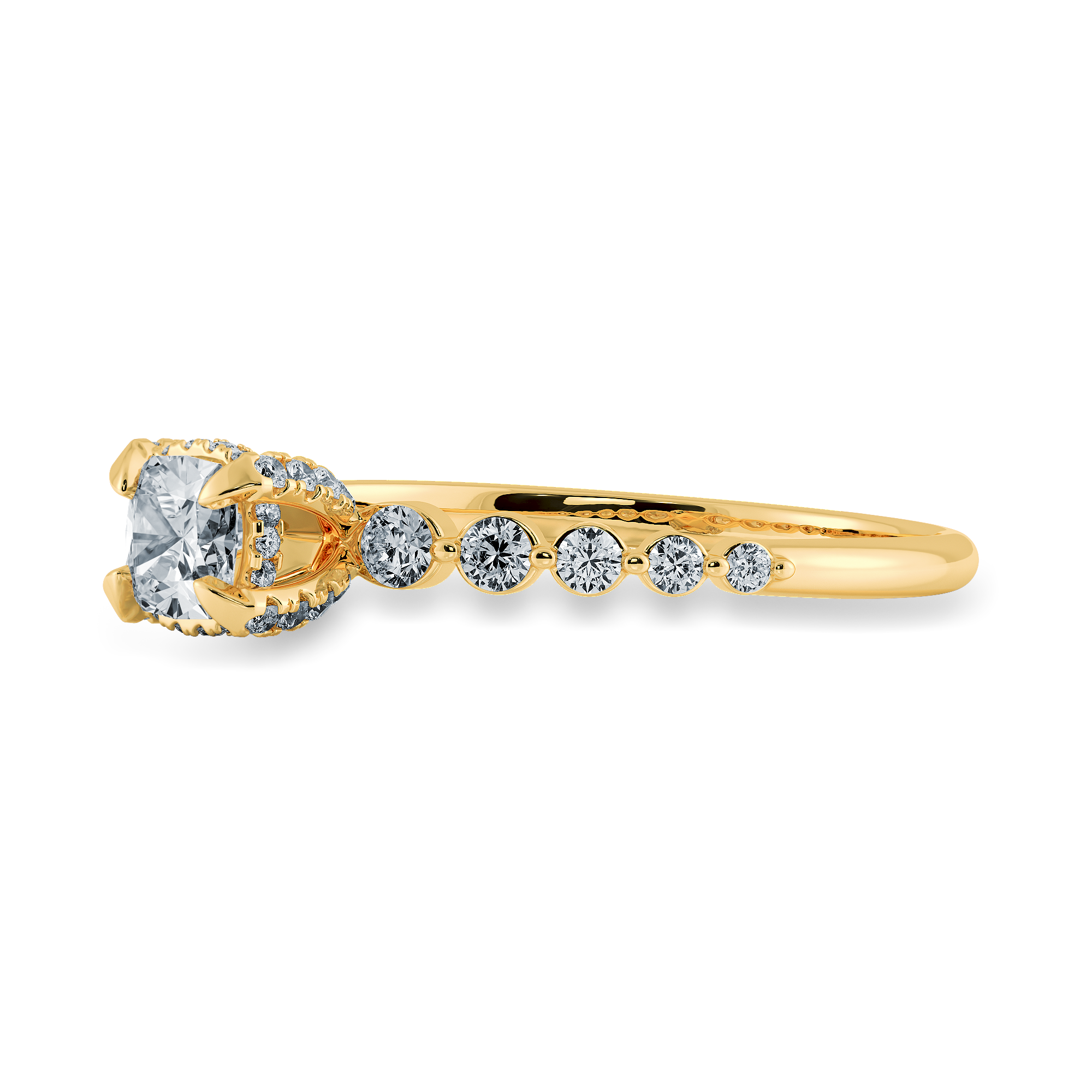 0.50cts. Cushion Cut Solitaire Halo Diamond Accents 18K Yellow Gold Ring JL AU 2005Y-A   Jewelove.US