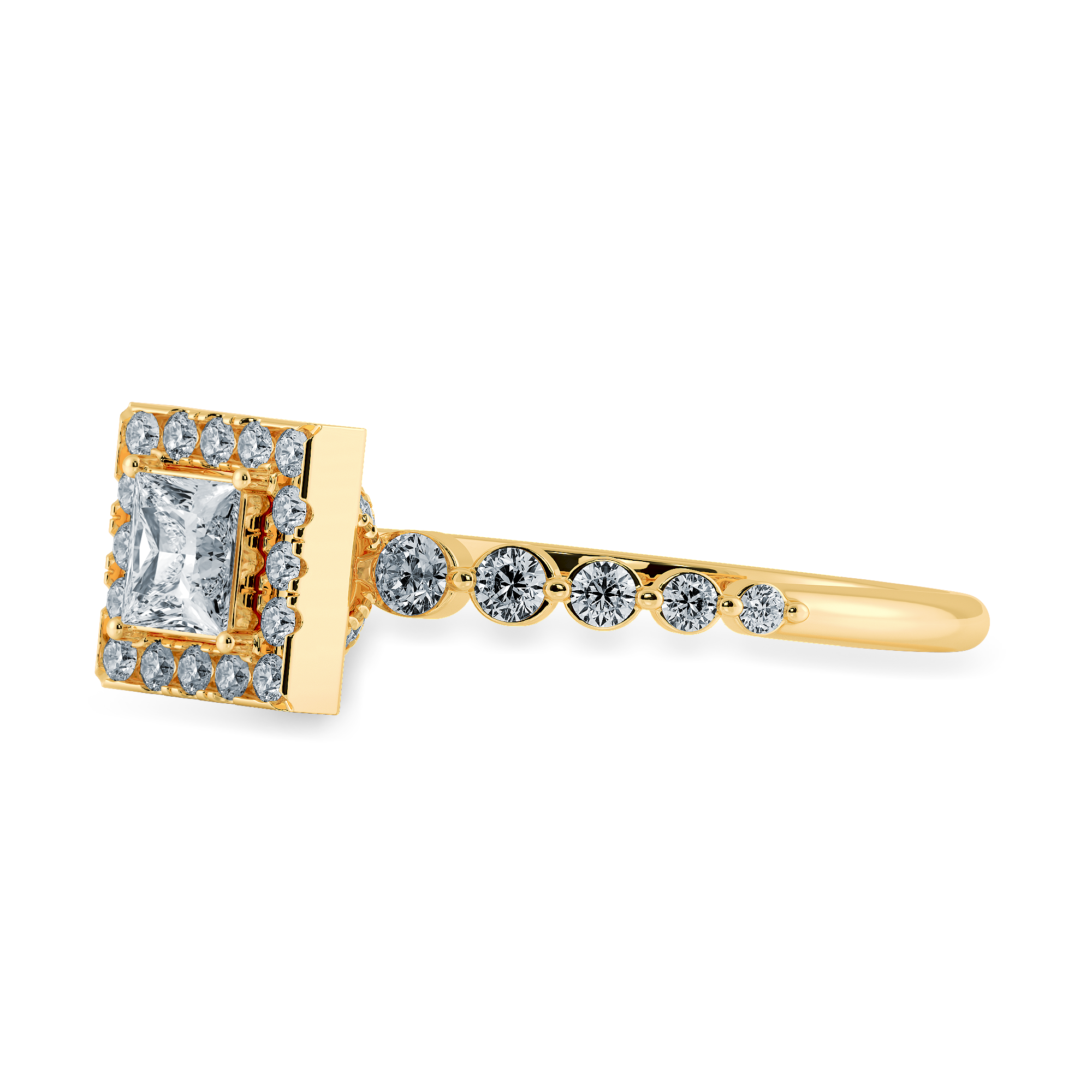 0.70cts. Princess Cut Solitaire Halo Diamond Accents 18K Yellow Gold Ring JL AU 2003Y-B   Jewelove.US