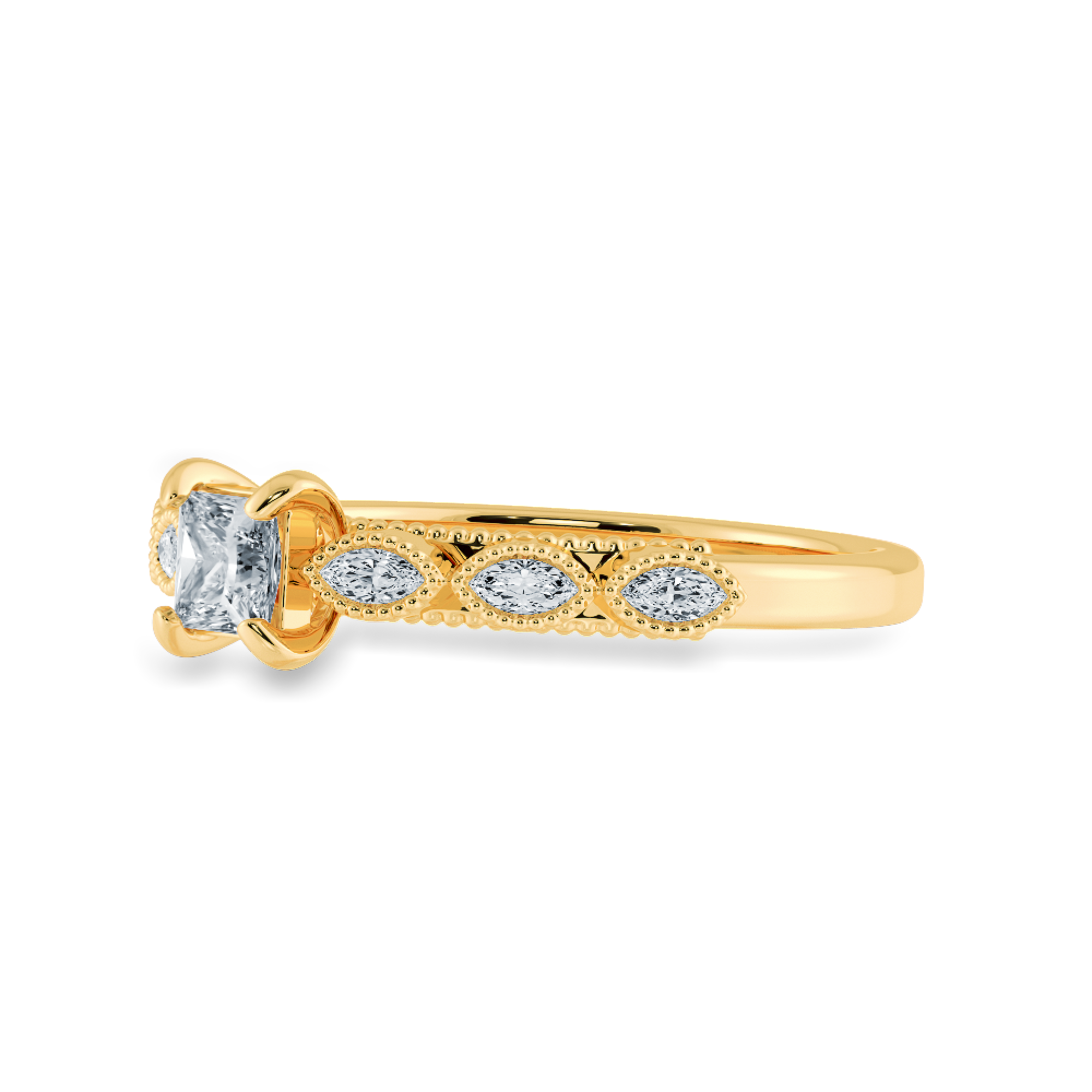 0.50cts. Princess Cut Solitaire with Marquise Cut Diamond Accents 18K Yellow Gold Ring JL AU 2012Y-A   Jewelove.US