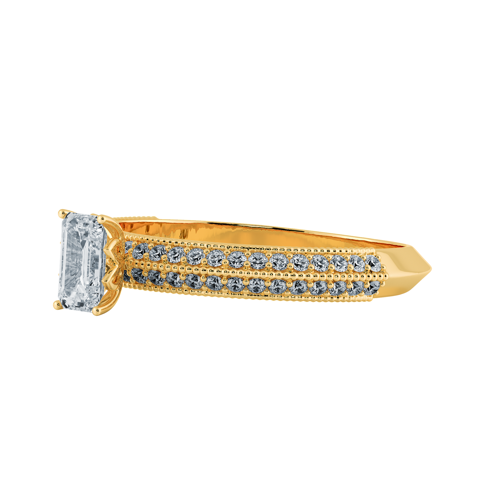 0.70cts. Emerald Cut Solitaire Diamond Split Shank 18K Yellow Gold Ring JL AU 1188Y-B   Jewelove.US