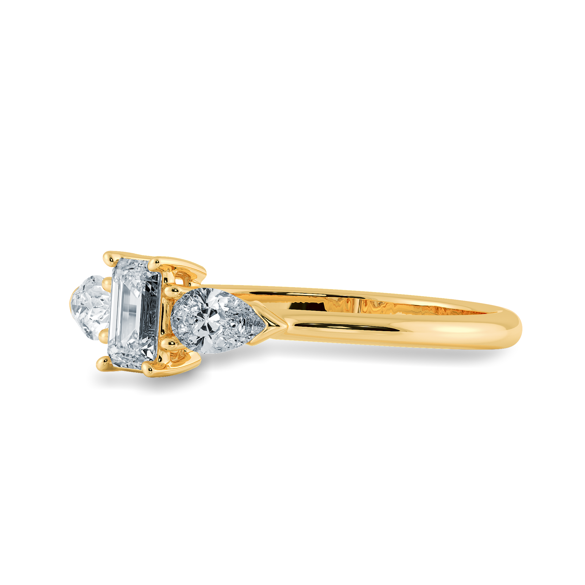 0.50cts. Emerald Cut Solitaire with Pear Cut Diamond Accents 18K Yellow Gold Ring JL AU 1204Y-A   Jewelove.US