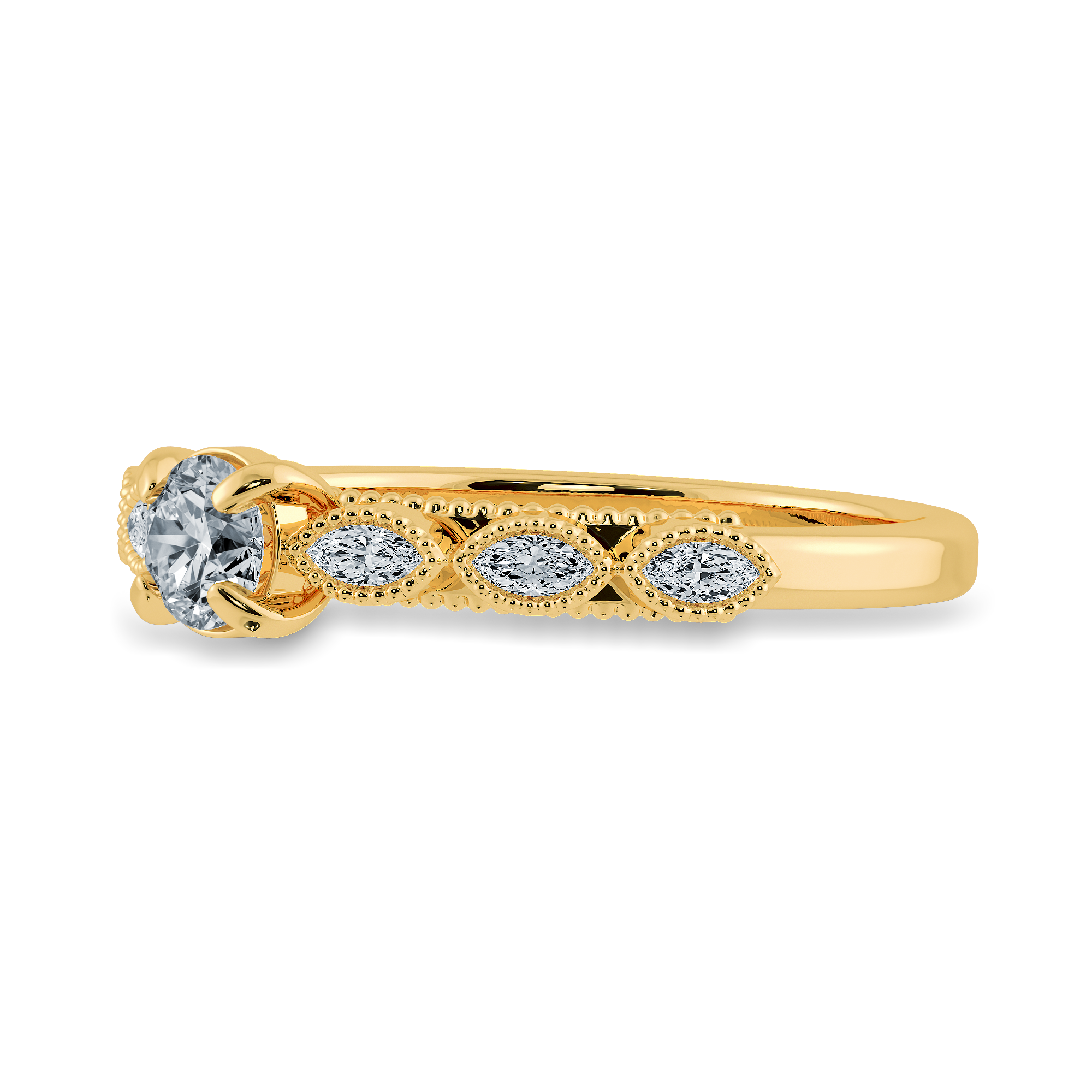 0.70cts. Solitaire with Marquise Cut Diamond Accents 18K Yellow Gold Ring JL AU 2011Y-B   Jewelove.US