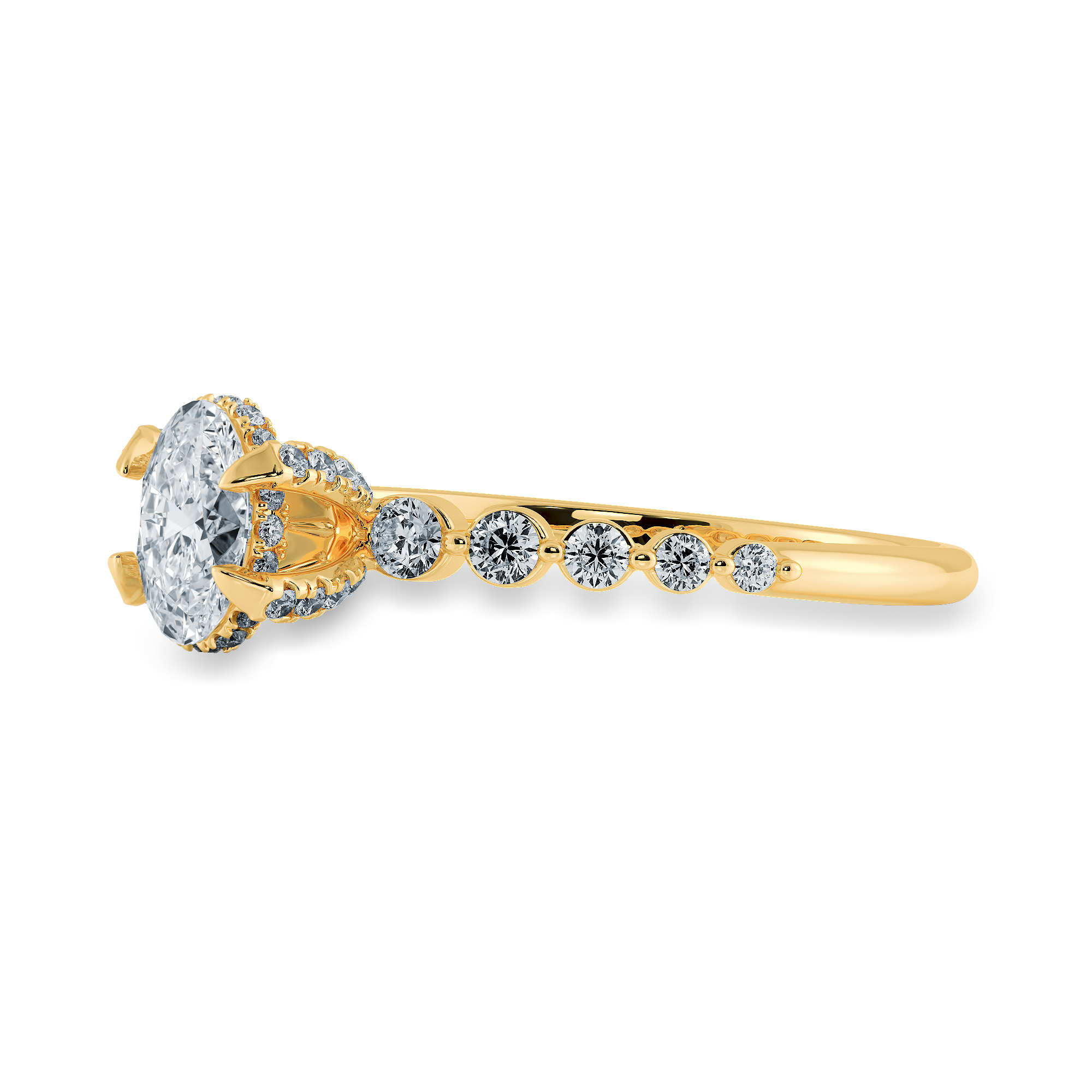 0.30cts. Oval Cut Solitaire Halo Diamond Accents 18K Yellow Gold Ring JL AU 2008Y   Jewelove.US