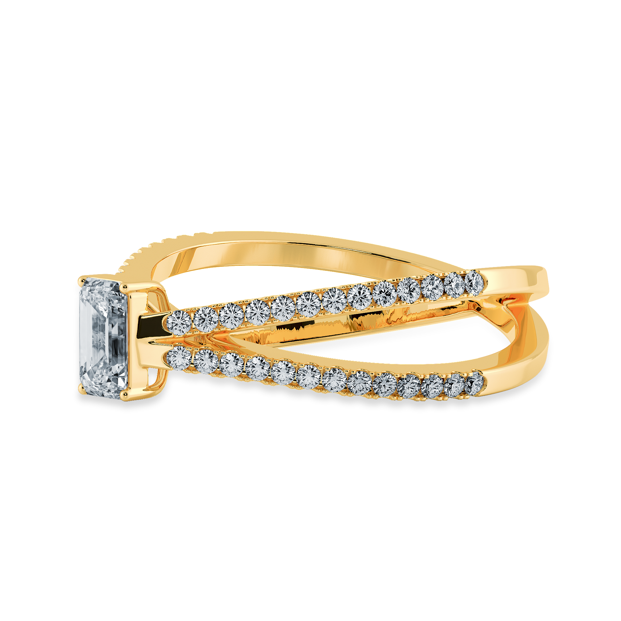 30-Pointer Emerald Cut Solitaire Diamond Split Shank 18K Yellow Gold Ring JL AU 1172Y   Jewelove.US