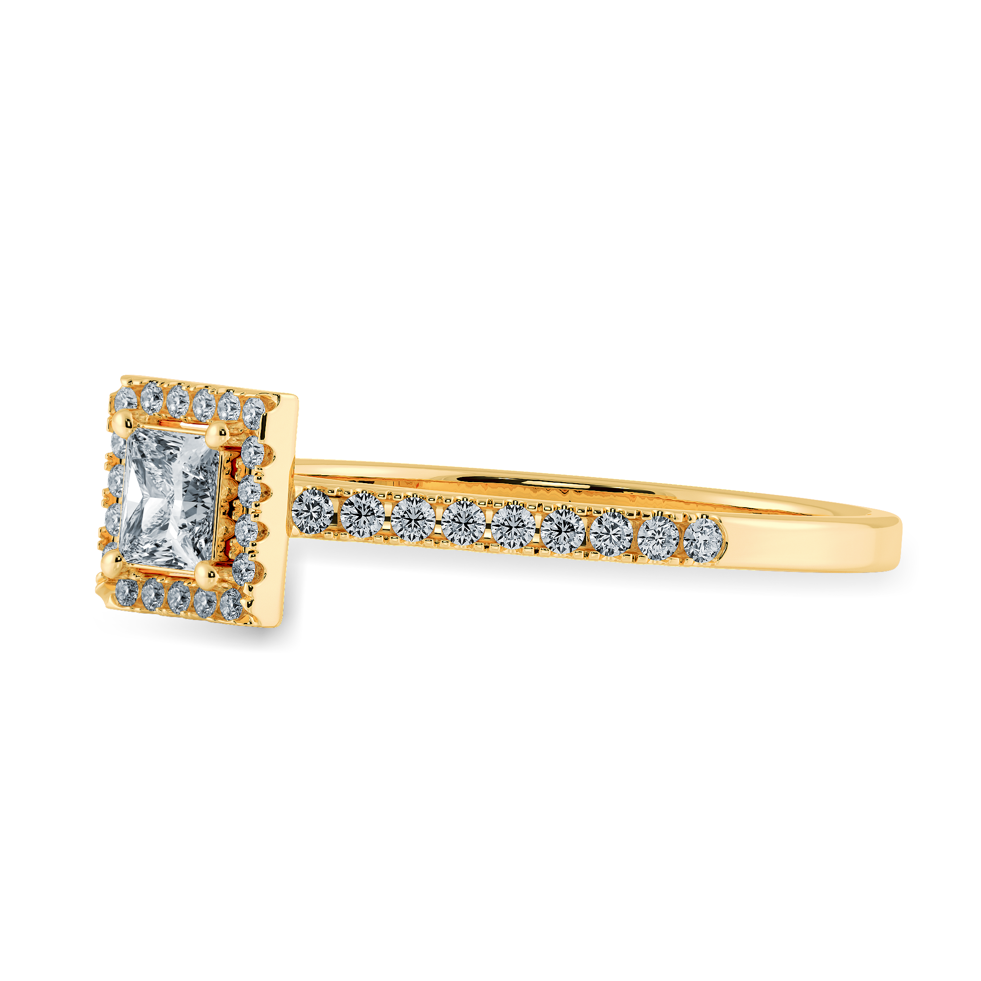 0.30cts. Princess Cut Solitaire Diamond Square Halo Shank 18K Yellow Gold Ring JL AU 1194Y   Jewelove.US