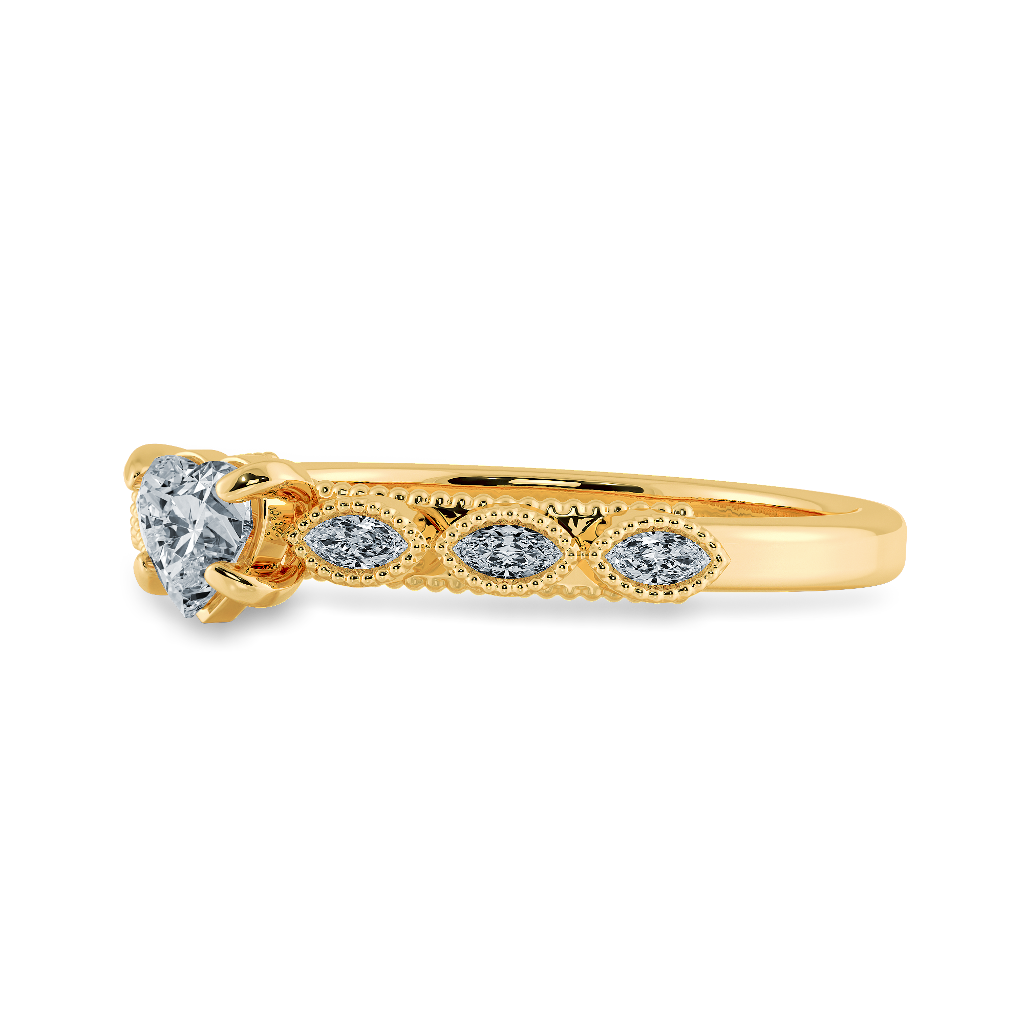 0.30cts. Heart Cut Solitaire with Marquise Cut Diamond Accents 18K Yellow Gold Ring JL AU 2016Y   Jewelove.US