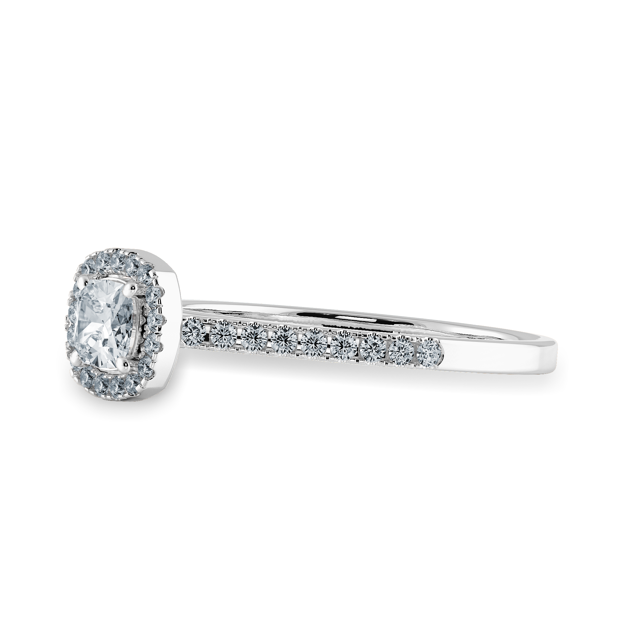 0.70cts. Cushion Cut Solitaire Diamond Halo Shank Platinum Engagement Ring JL PT 1195-A   Jewelove.US