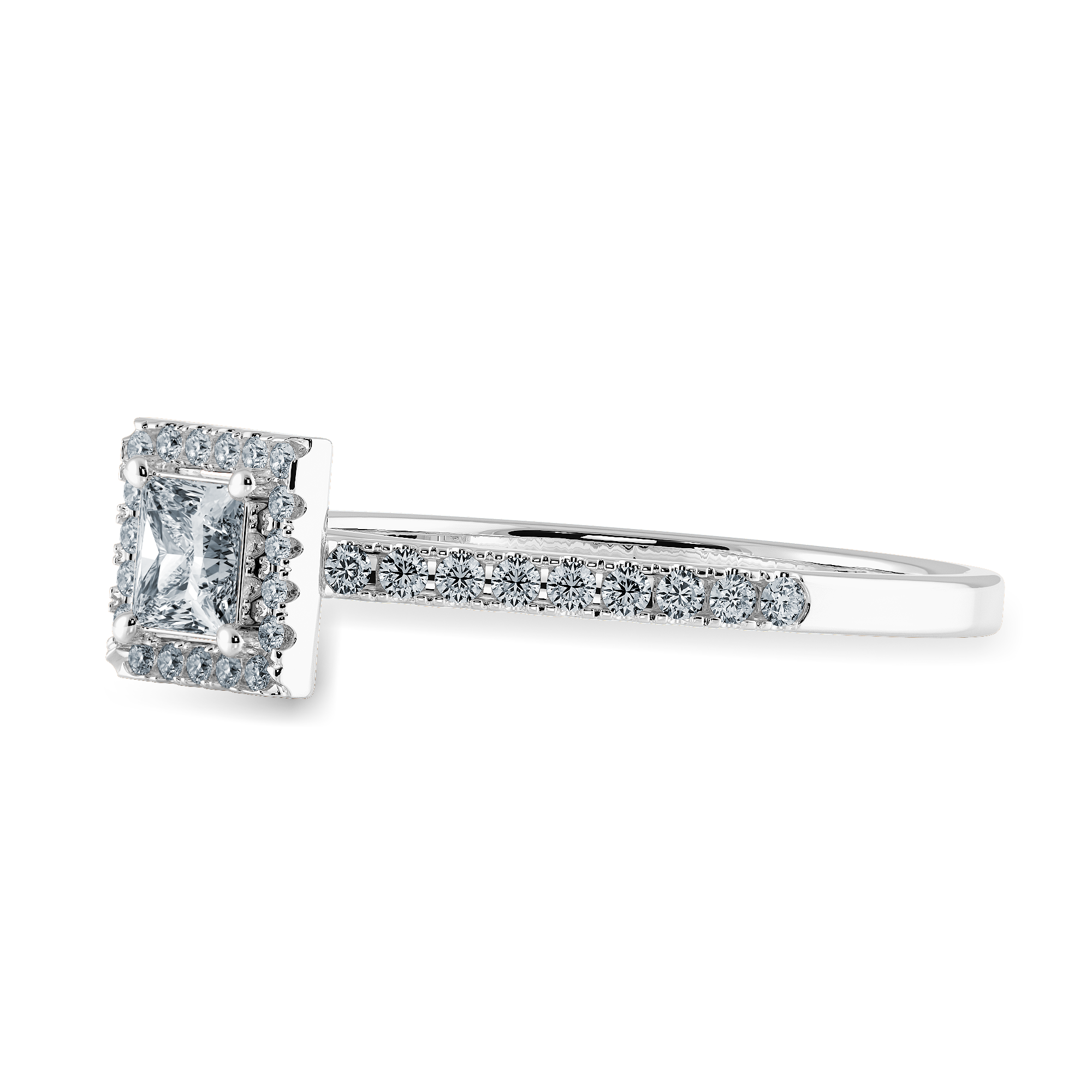 0.50cts Princess Cut Solitaire Diamond Square Halo Shank Platinum Ring JL PT 1194-A   Jewelove.US