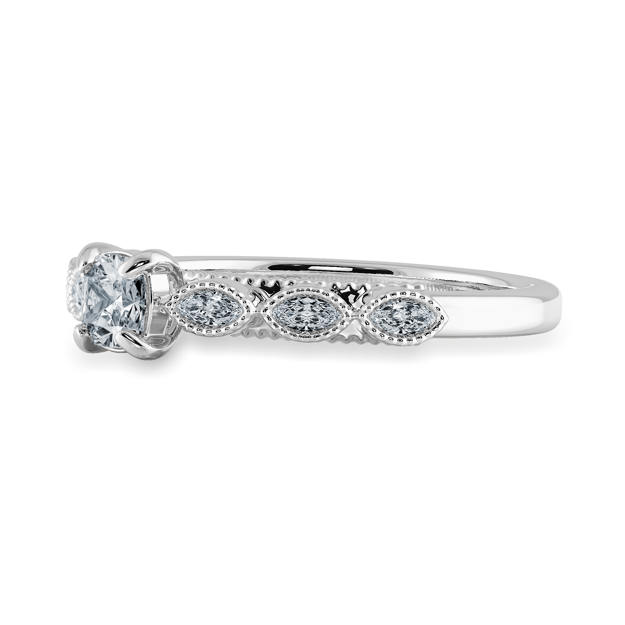 0.50cts. Cushion Cut Solitaire with Marquise Cut Diamond Accents Platinum Ring JL PT 2013-A   Jewelove.US