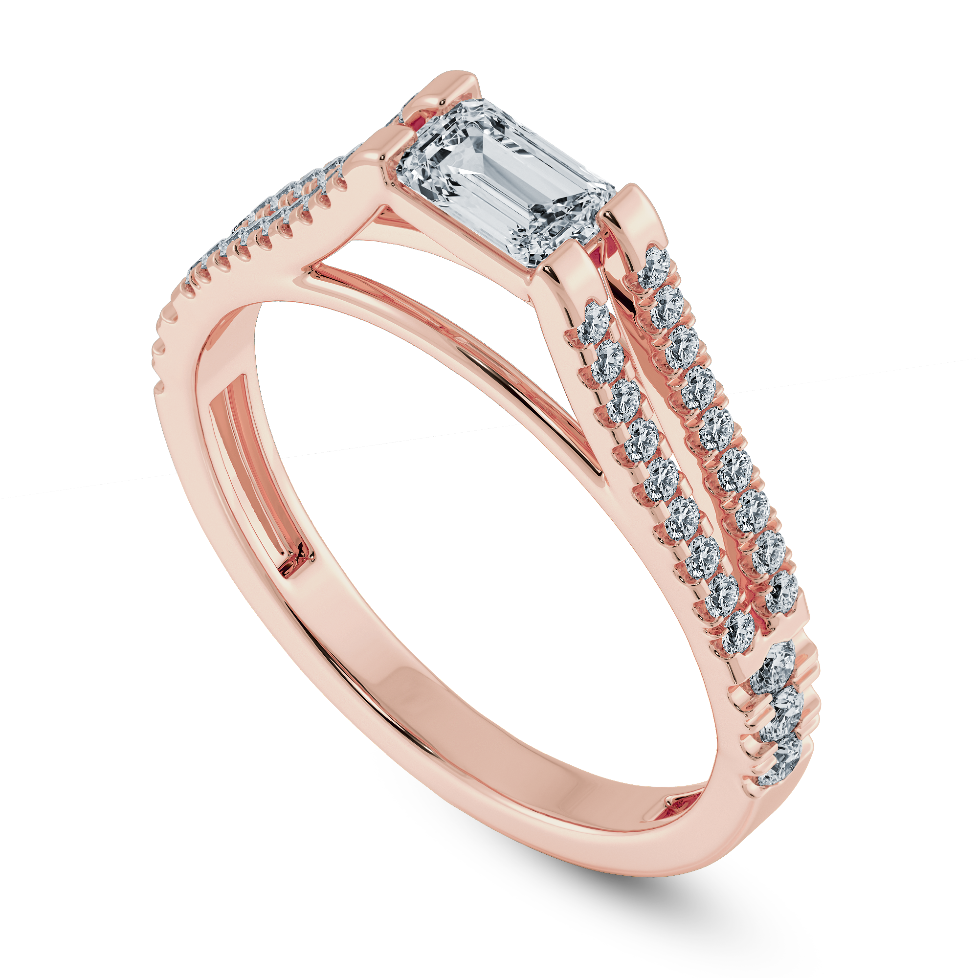 0.50cts. Emerald Cut Solitaire Diamond Split Shank 18K Rose Gold Solitaire Ring JL AU 1180R-A   Jewelove.US