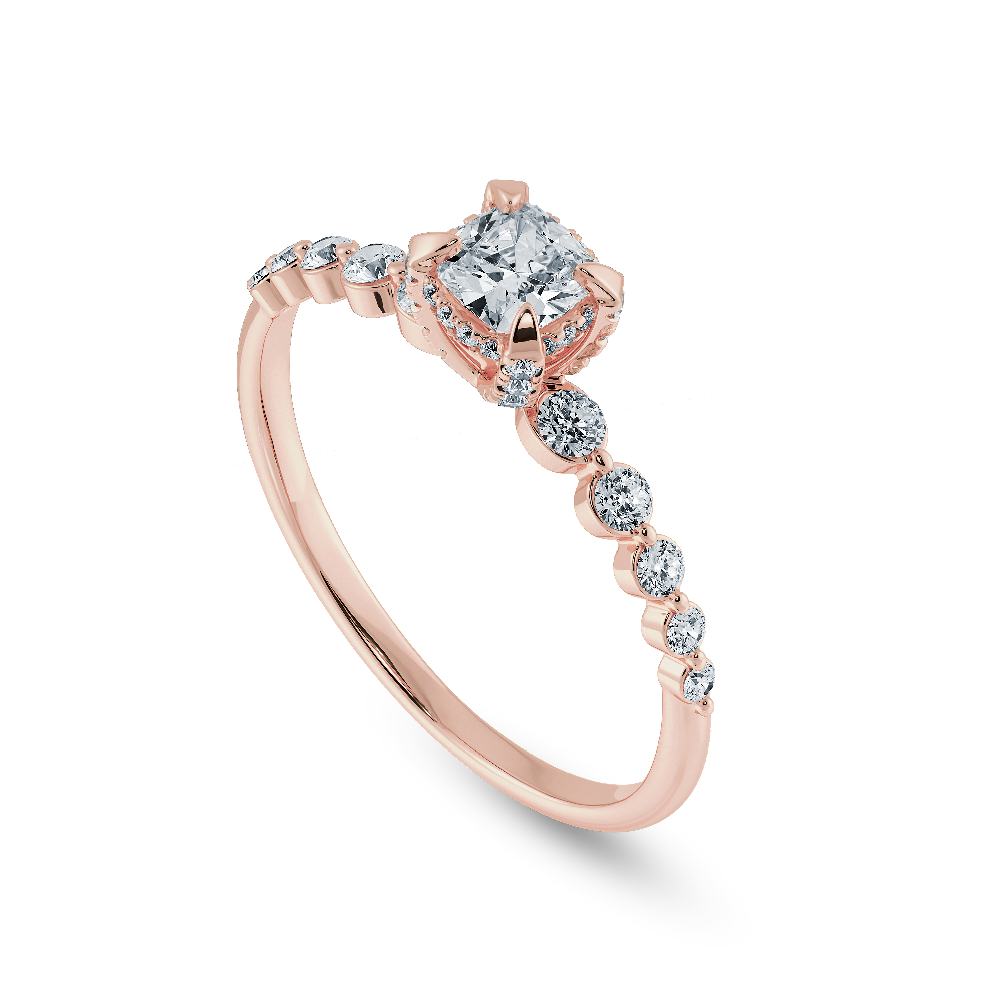 0.70cts. Cushion Cut Solitaire Halo Diamond Accents 18K Rose Gold Ring JL AU 2005R-B   Jewelove.US